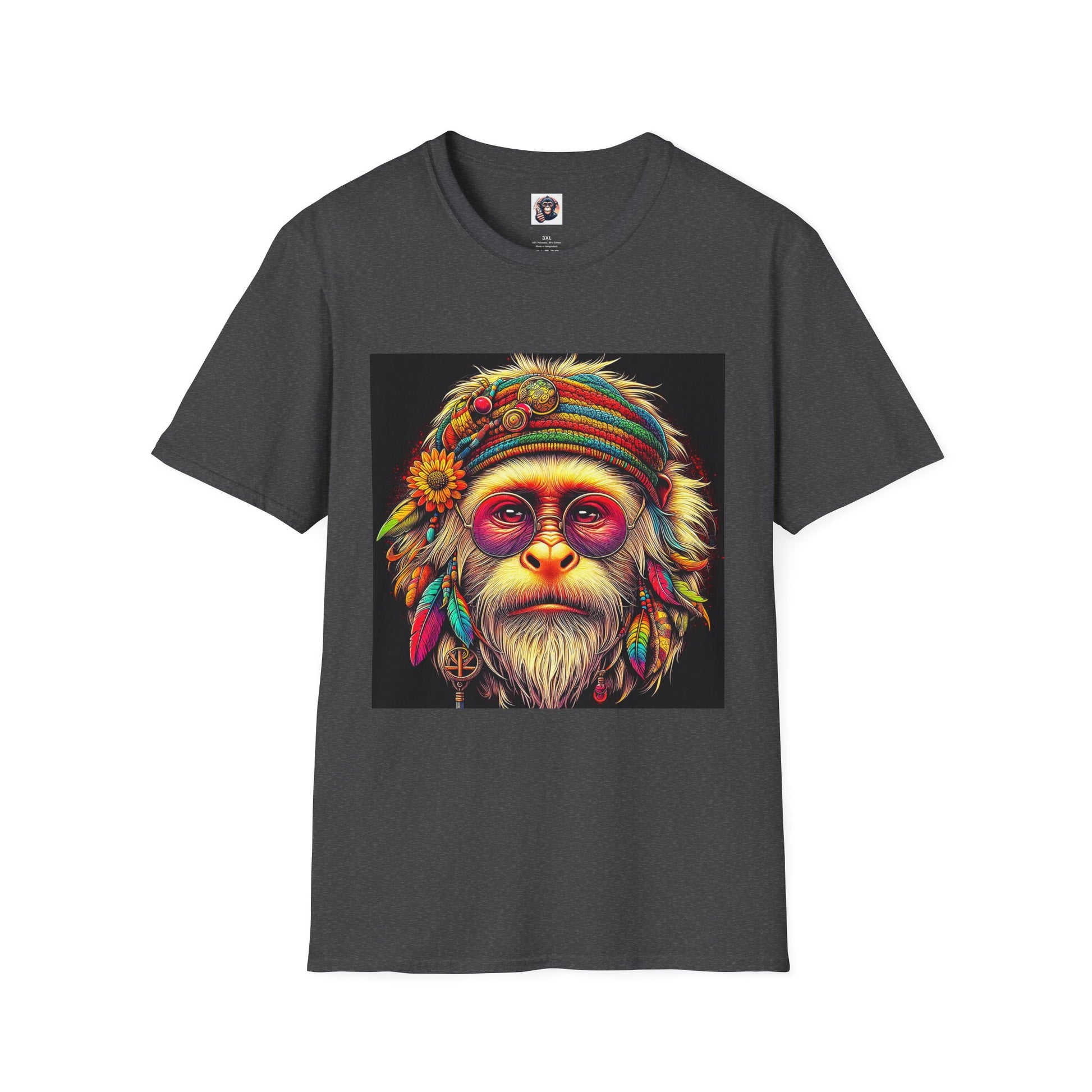 Capuchin Monkey 70s hippie T-Shirt Printify XS Dark Heather