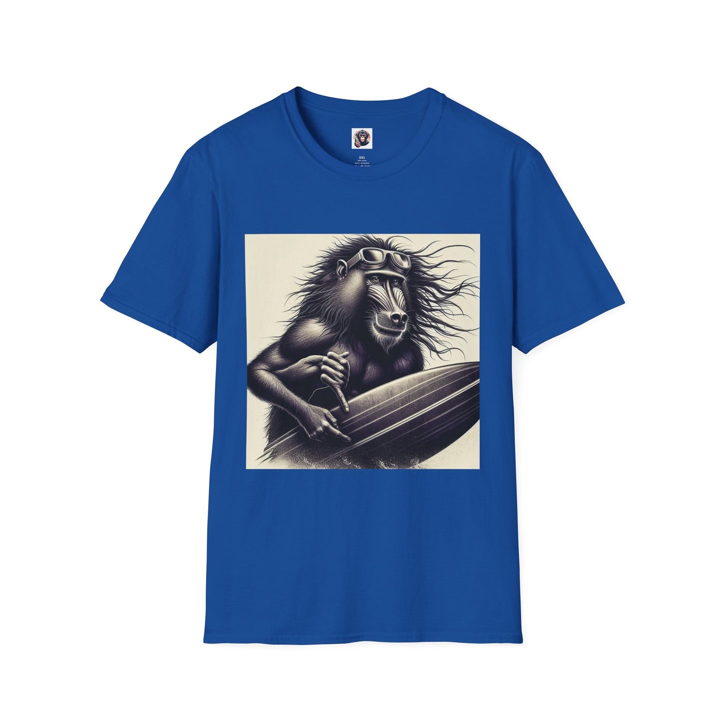 Baboon black and white surfer T-Shirt Printify XS Royal