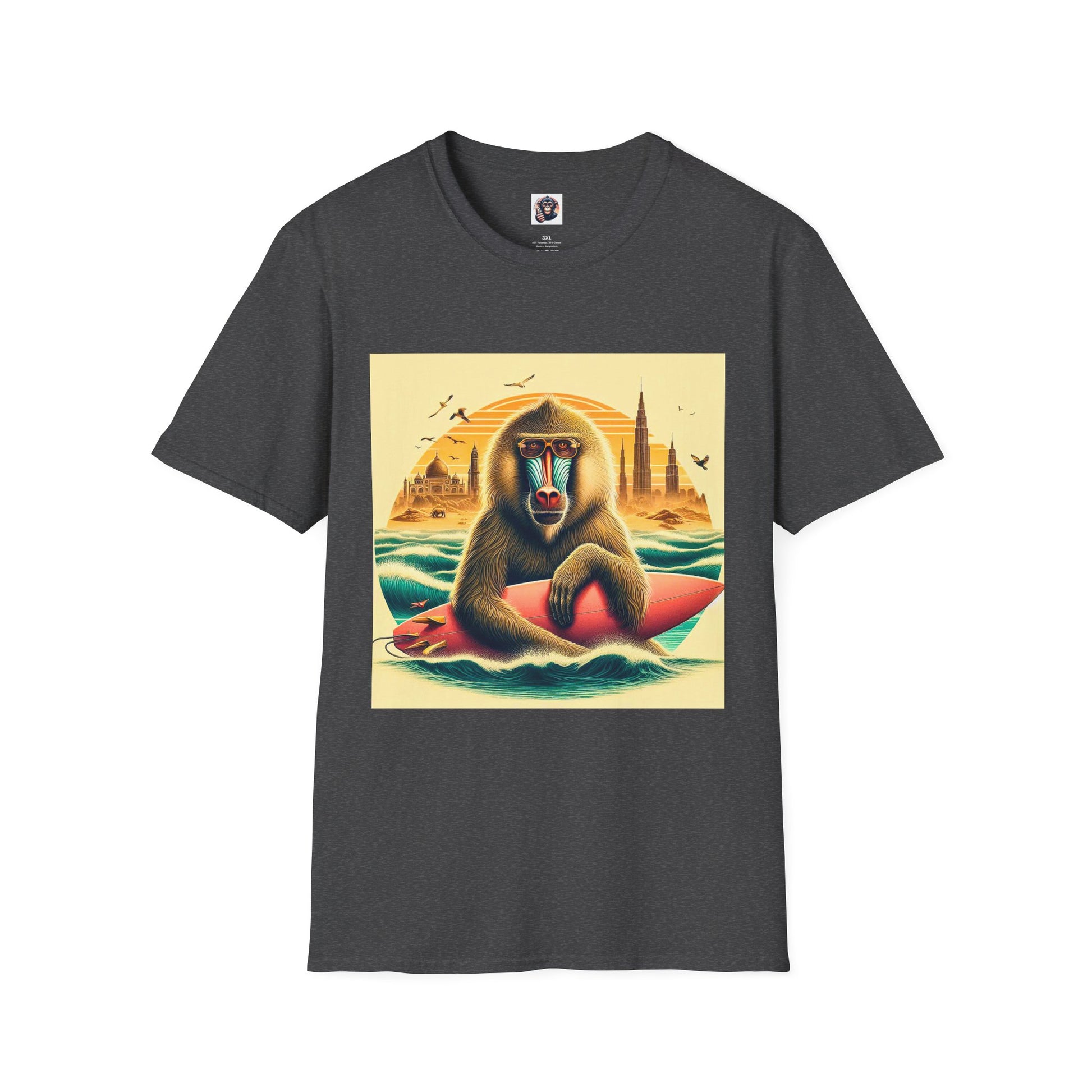 Baboon surfer T-Shirt Printify XS Dark Heather