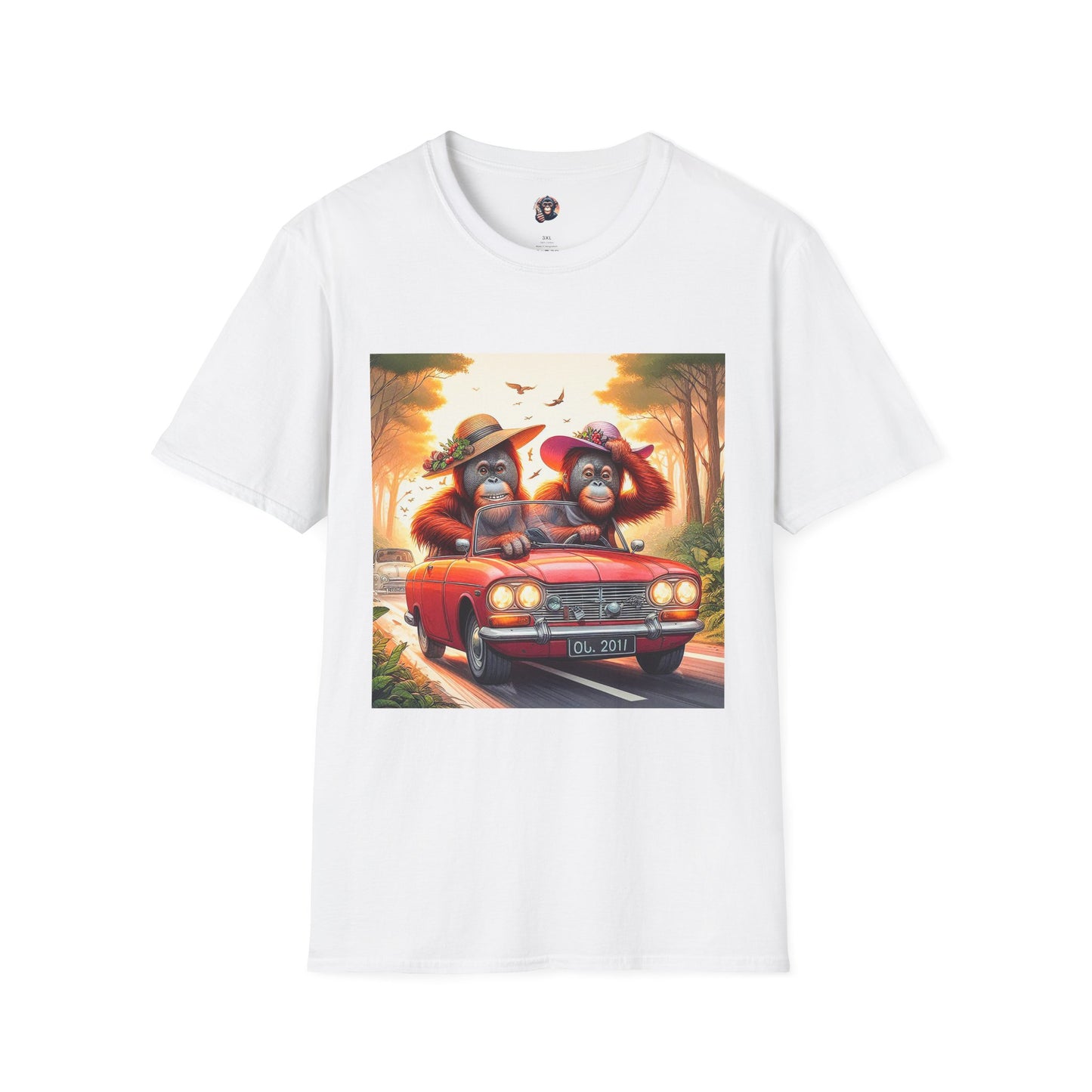 Wacky Orangutans red car T-Shirt Printify S White