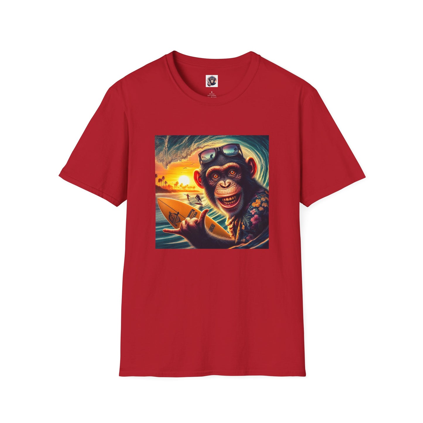 Chimp surfs up T-Shirt Printify S Cherry Red