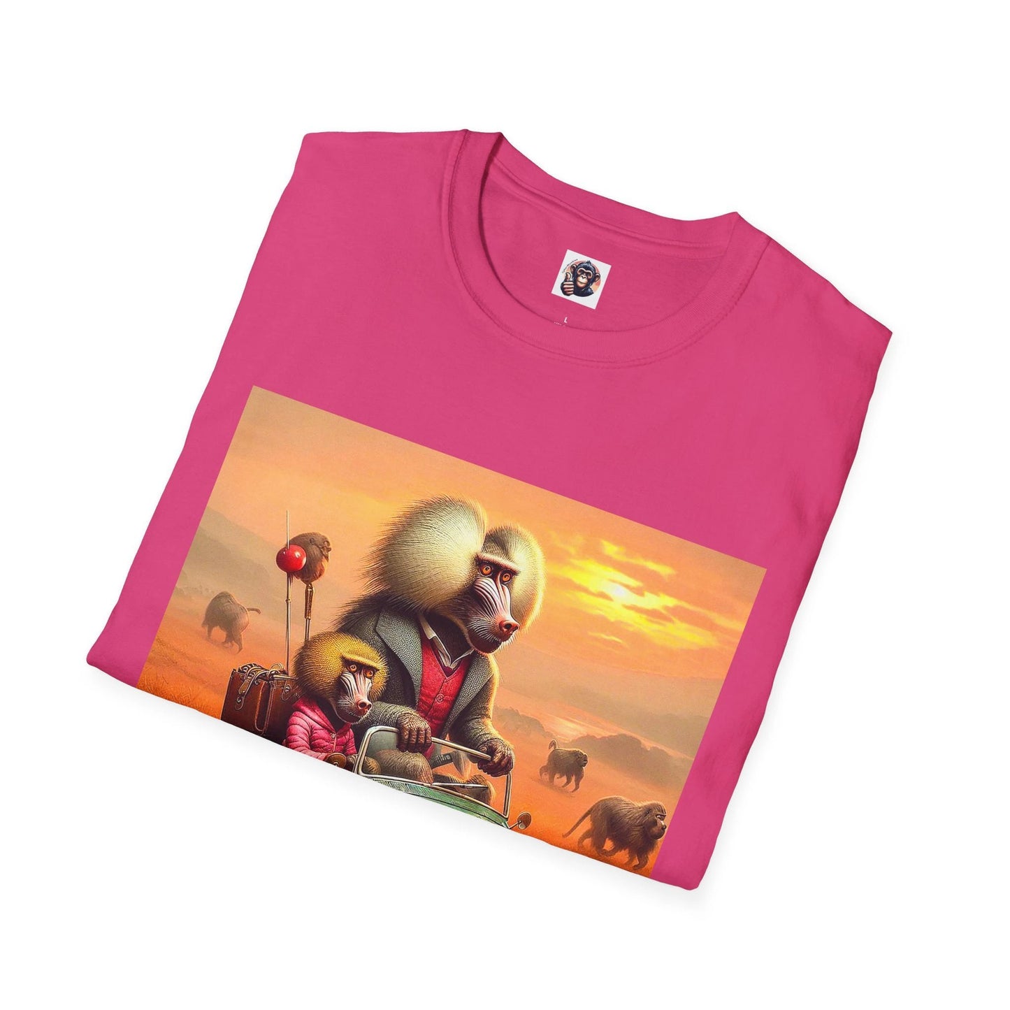 Baboon Driving Tiny Car Graphic T Shirt Playful Wildlife Design For Men Women Cotton Crew Neck by Printify