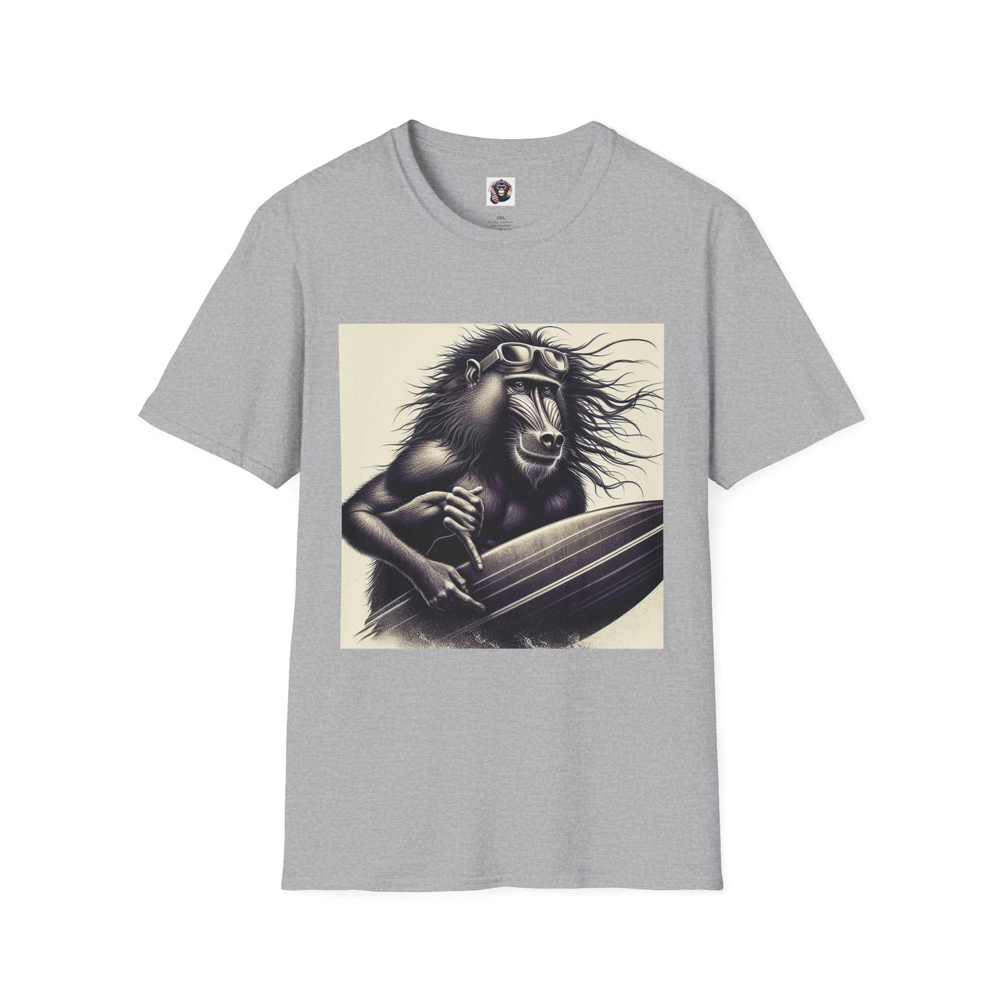 Baboon black and white surfer T-Shirt Printify XS Sport Grey