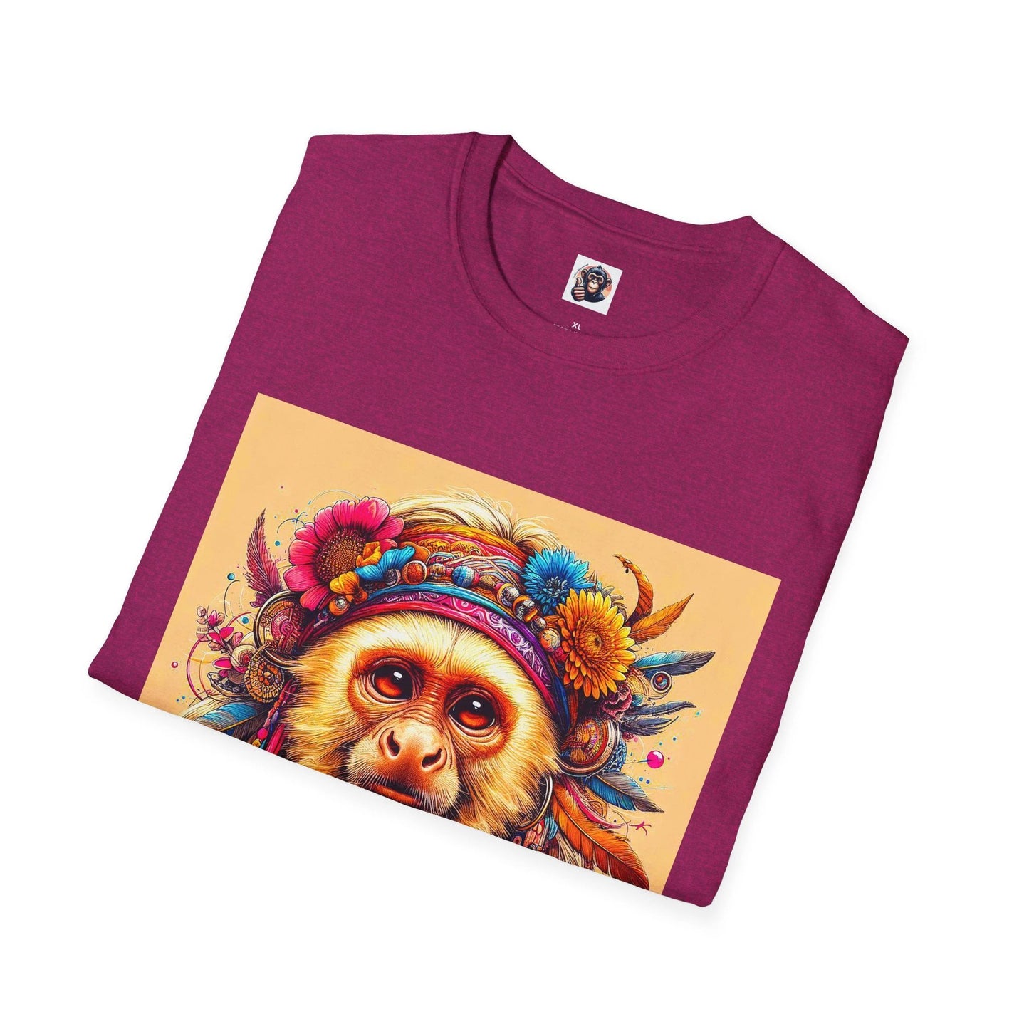 Capuchin Monkey Warrior King T Shirt Colorful Headdress Artwork Men Women Cotton Crew Neck by Printify