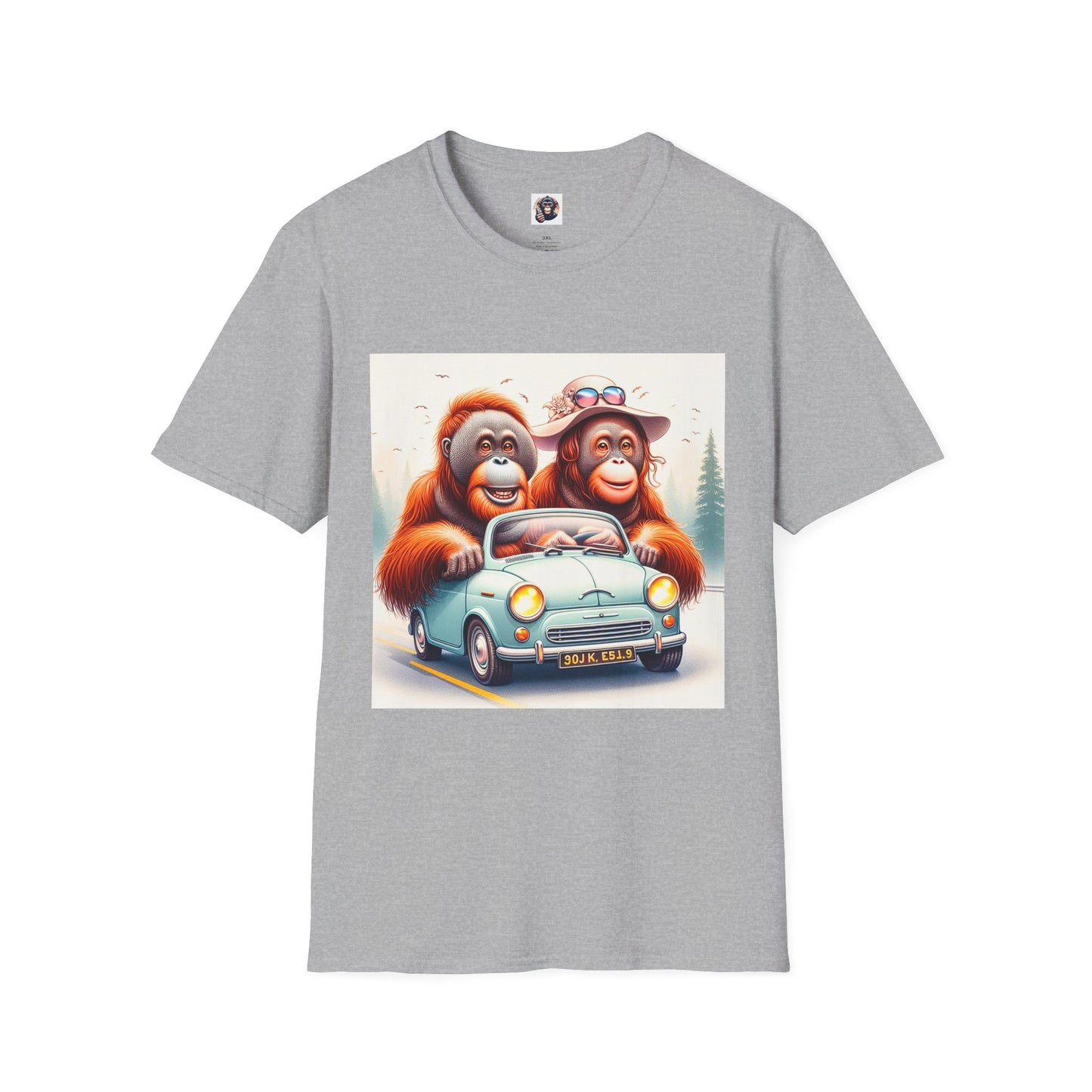 Orangutans blue car T-Shirt Printify XS Sport Grey