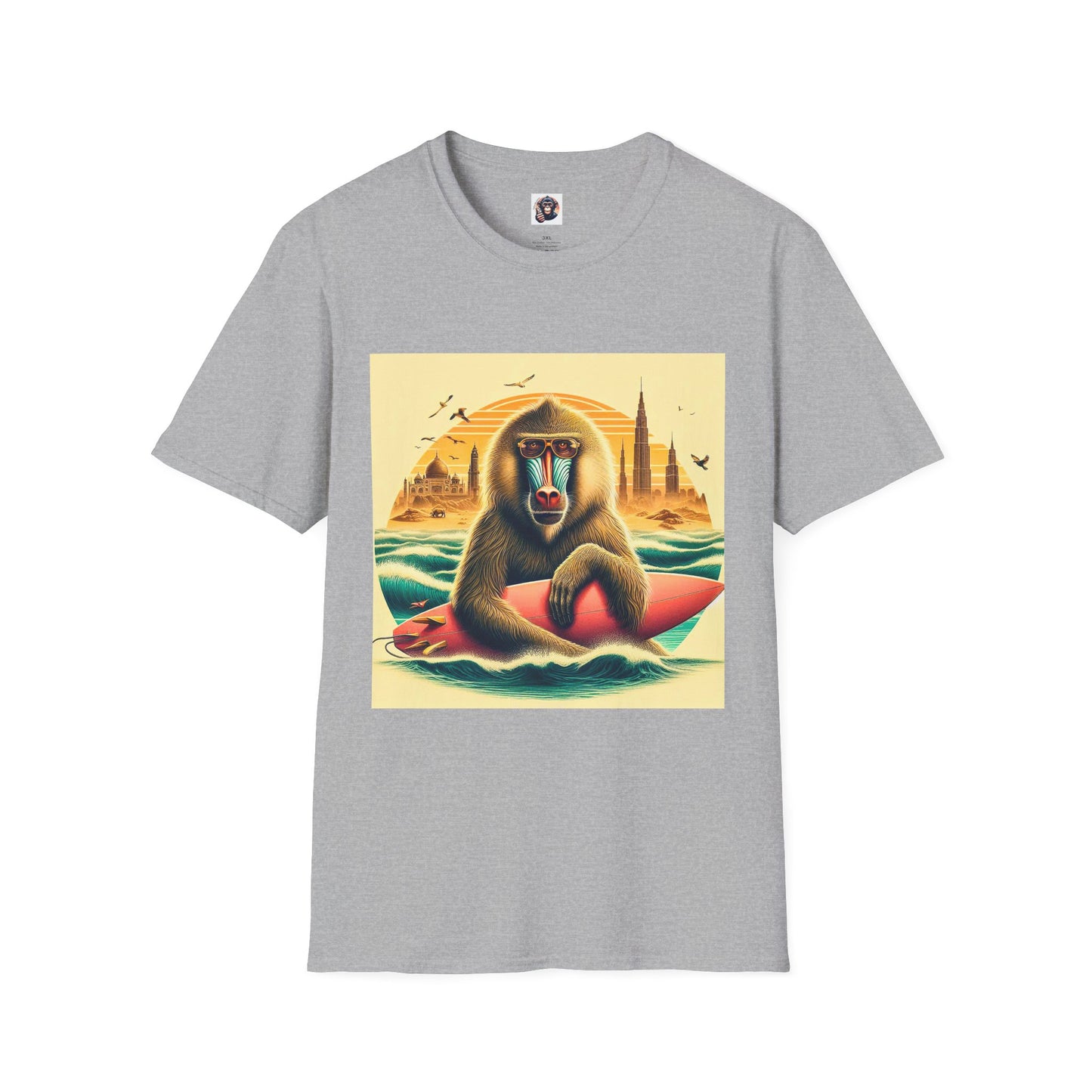 Baboon surfer T-Shirt Printify XS Sport Grey