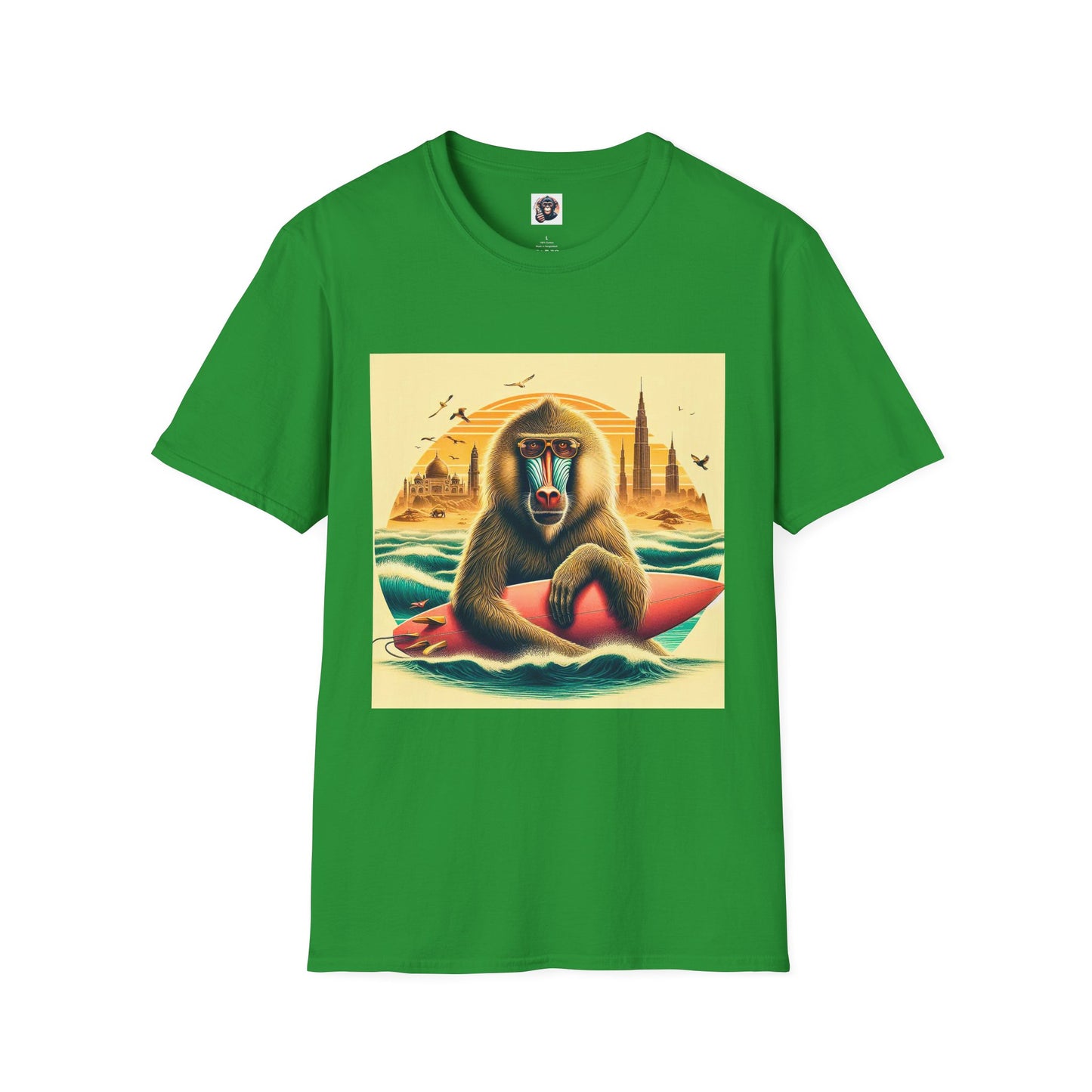 Baboon surfer T-Shirt Printify S Irish Green