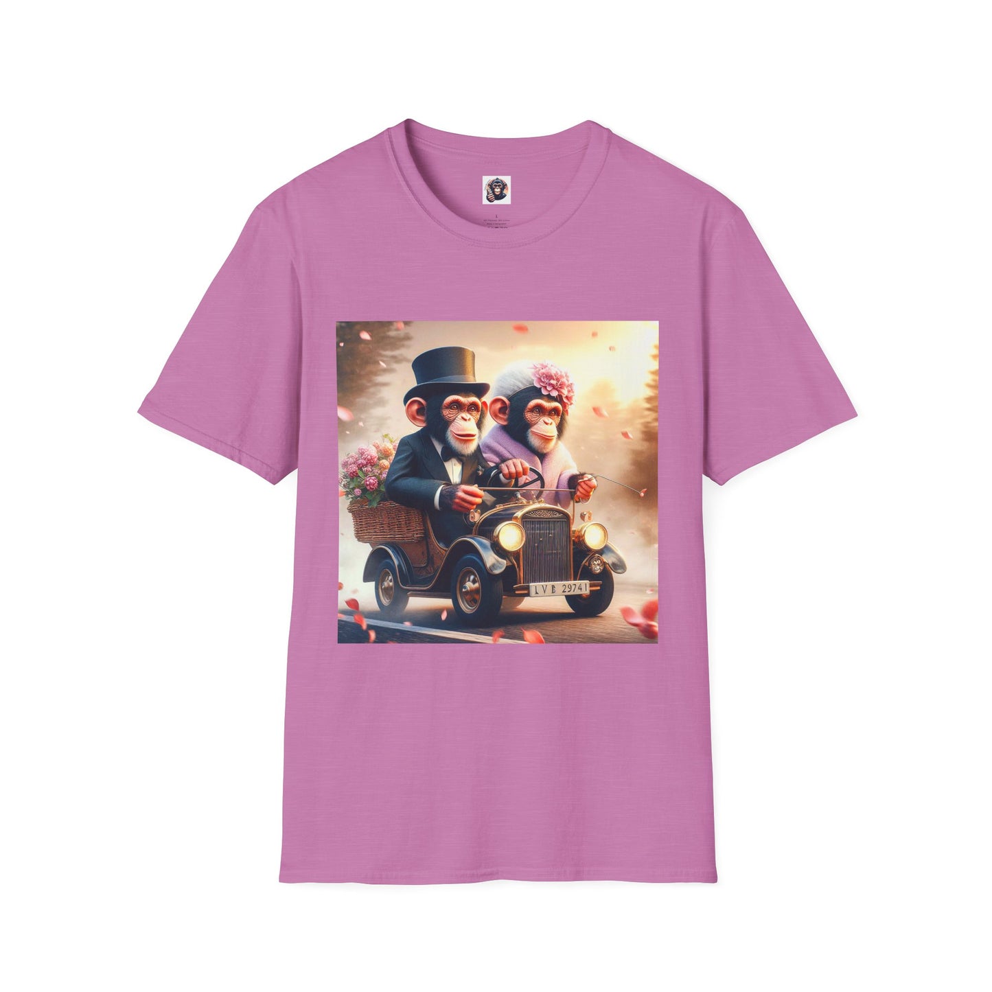 Wacky Chimp driving car T-Shirt Printify S Heather Radiant Orchid