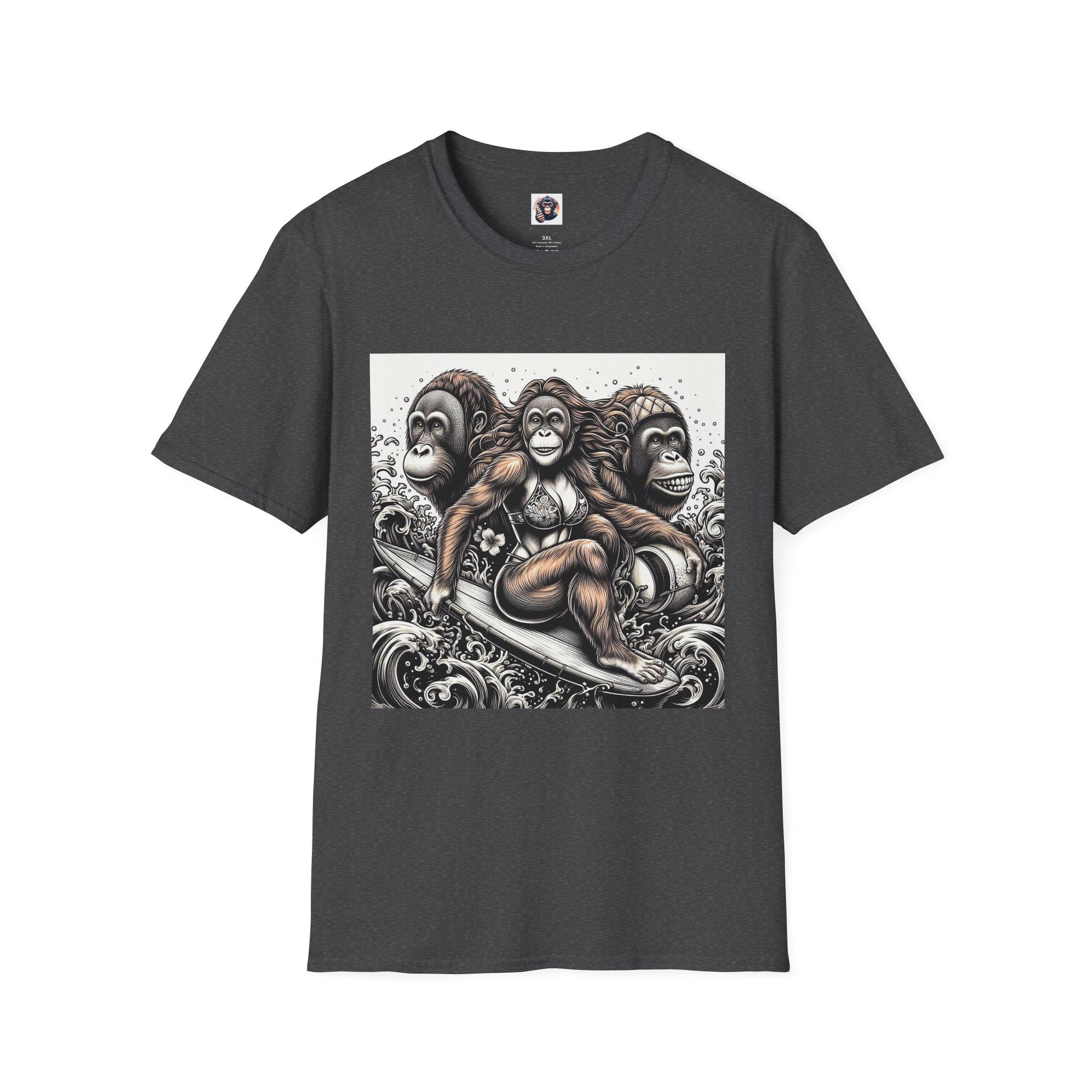 Orangutans surfing queens T-Shirt Printify XS Dark Heather