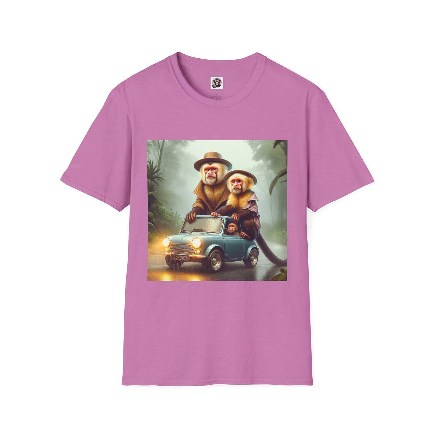 Capuchin Monkey couple driving shirt T-Shirt Printify S Heather Radiant Orchid
