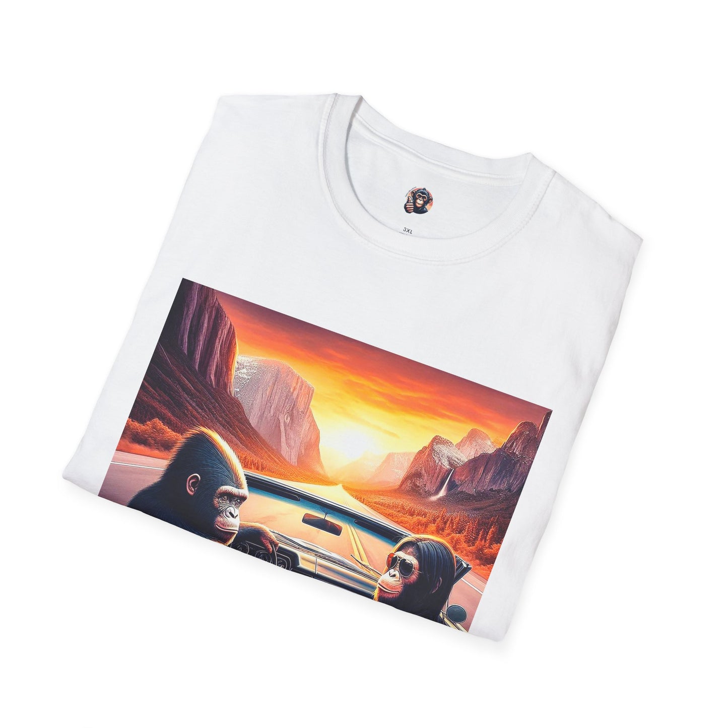 Wacky Bonobo driving sunset T-Shirt Printify