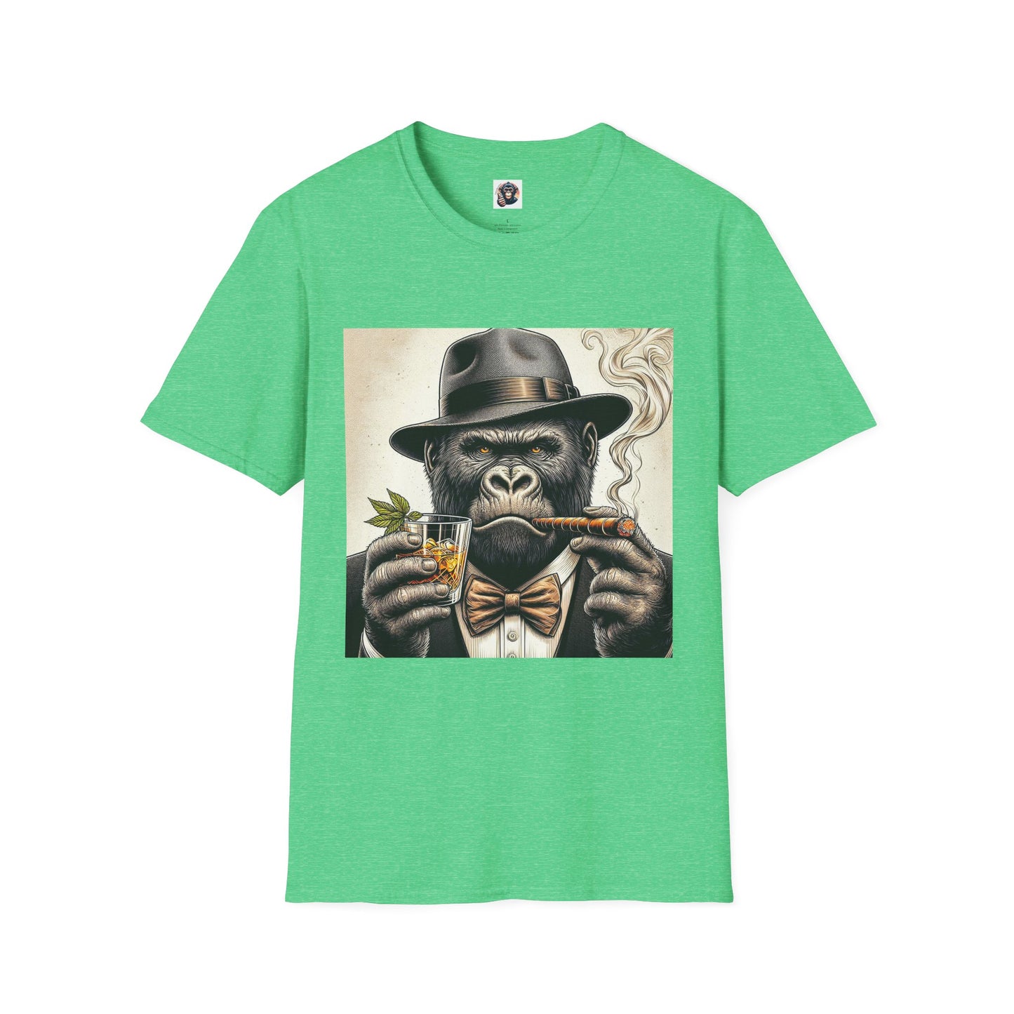 Gorilla whiskey and cigars T-Shirt Printify S Heather Irish Green