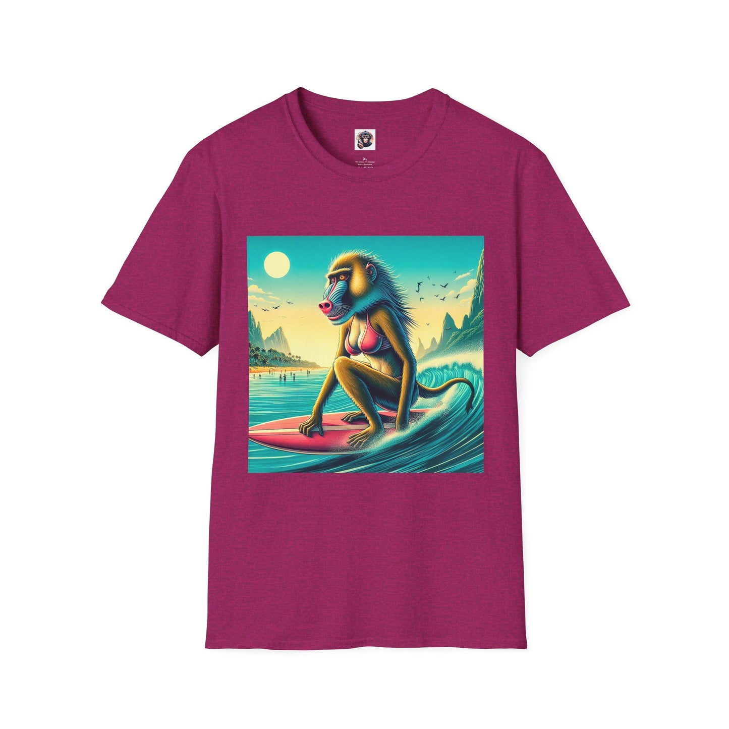 Baboon surfer T-Shirt Printify S Antique Heliconia