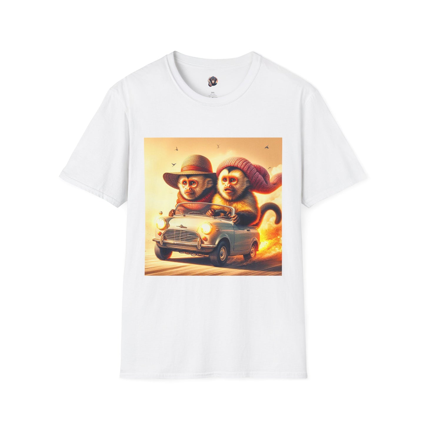 Wacky Capuchin Monkey dessert driving T-Shirt Printify S White