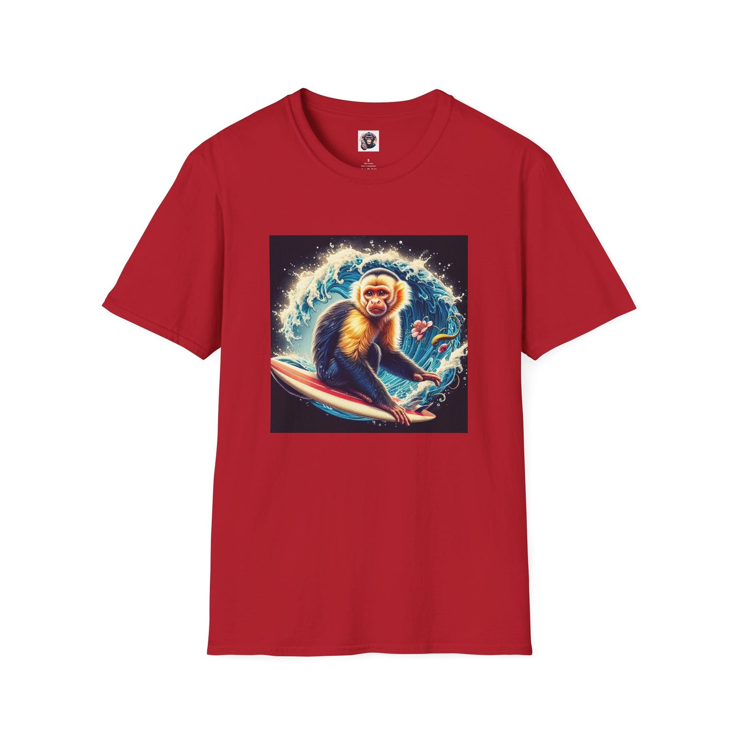 Capuchin Monkey surfer dude T-Shirt Printify S Cherry Red