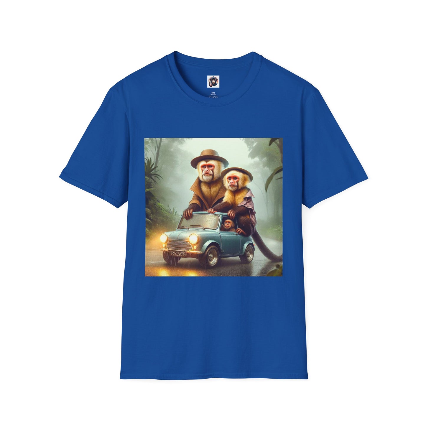 Capuchin Monkey couple driving shirt T-Shirt Printify XS Royal