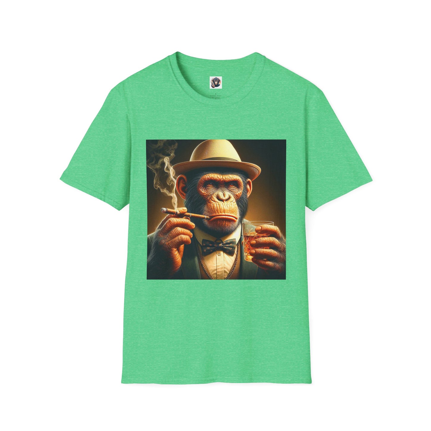Bonobo whiskey and smoking T-Shirt Printify S Heather Irish Green