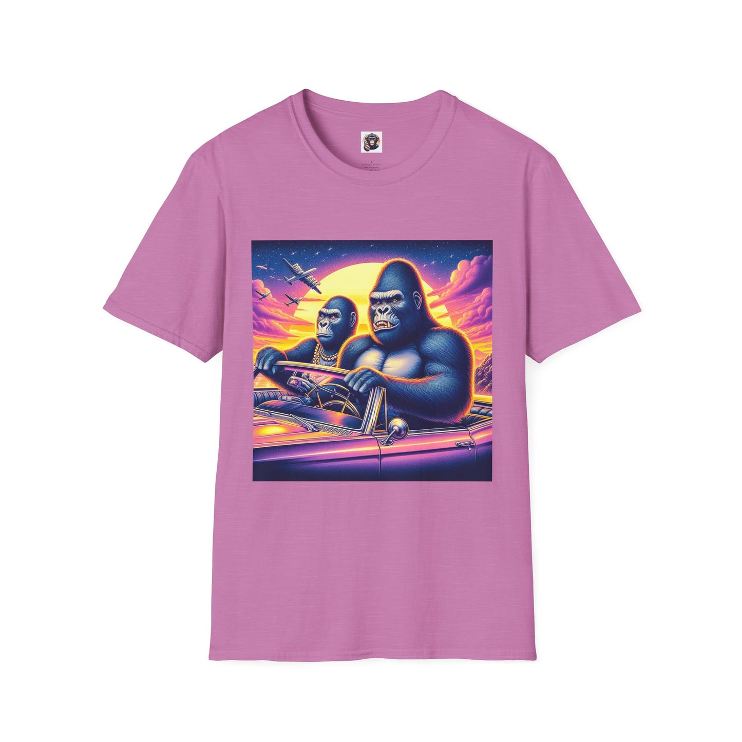 Wacky Gorilla pink car T-Shirt Printify S Heather Radiant Orchid