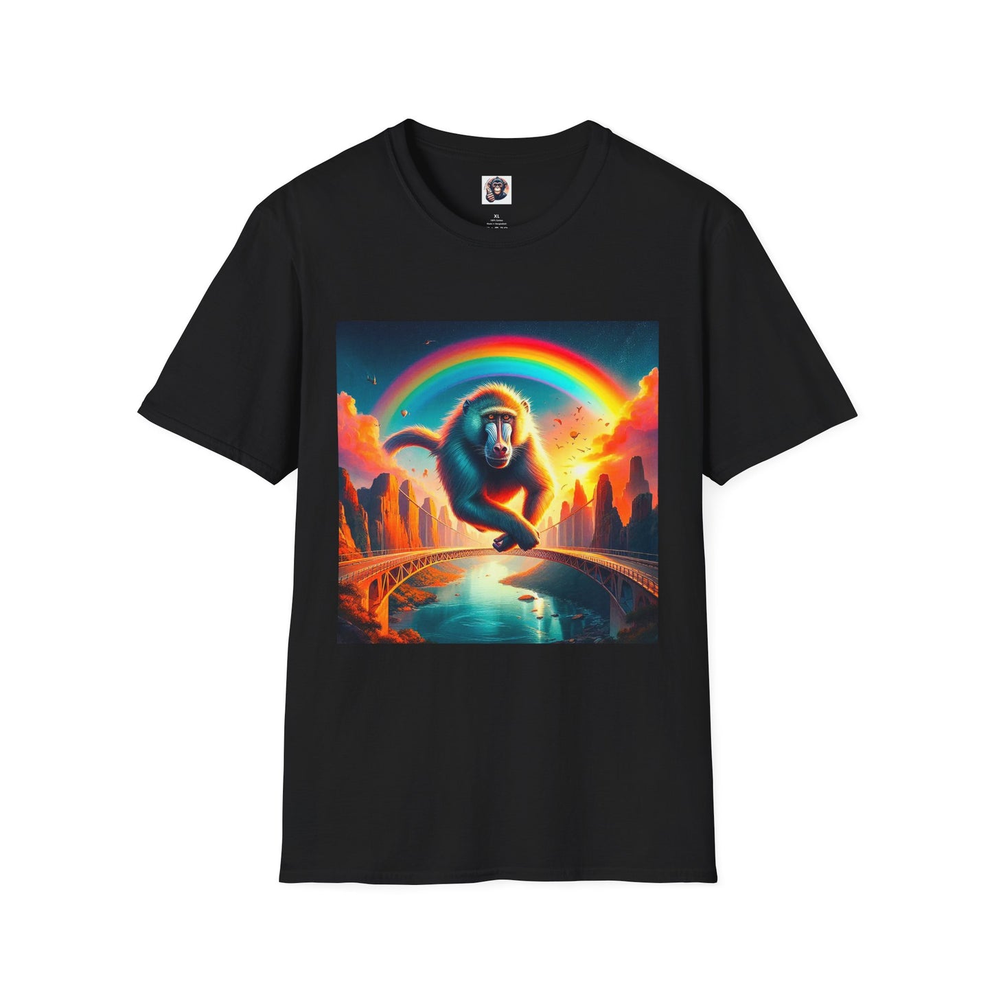 Baboon rainbow bridge T-Shirt Printify XS Black