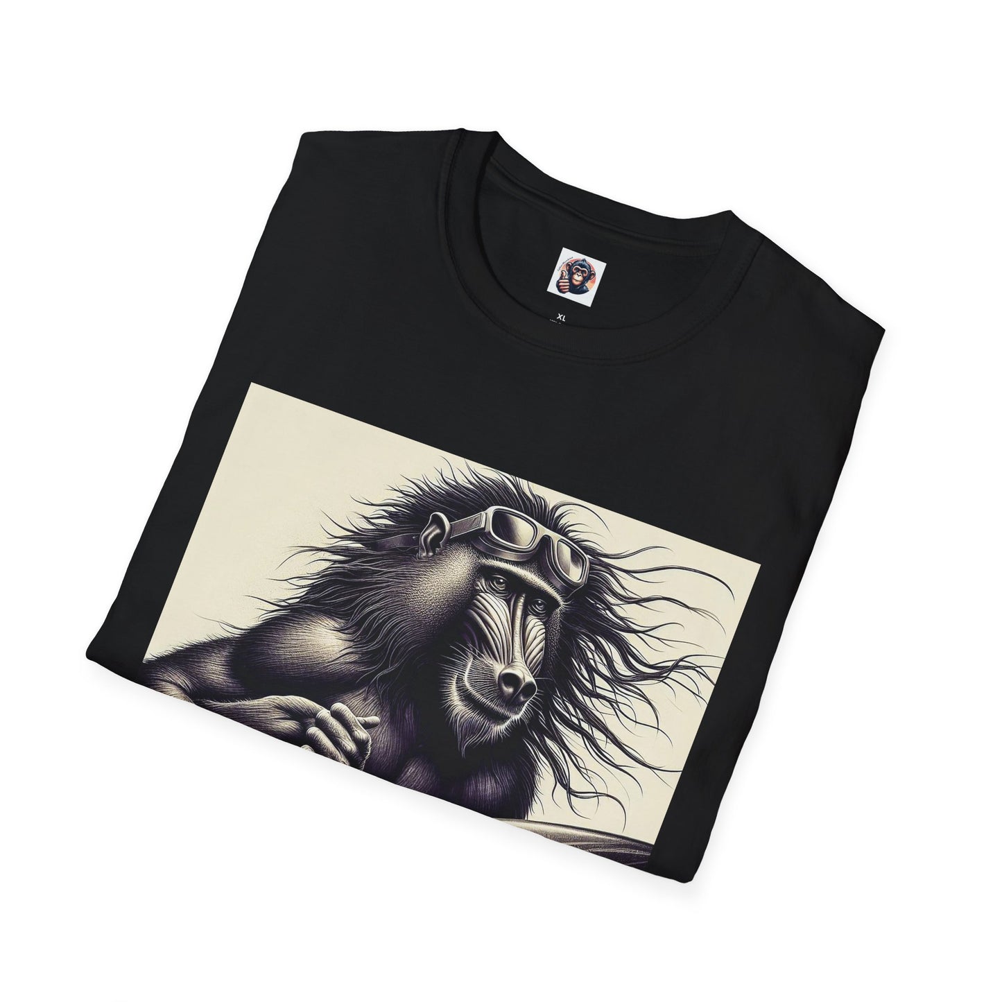 Baboon black and white surfer T-Shirt Printify