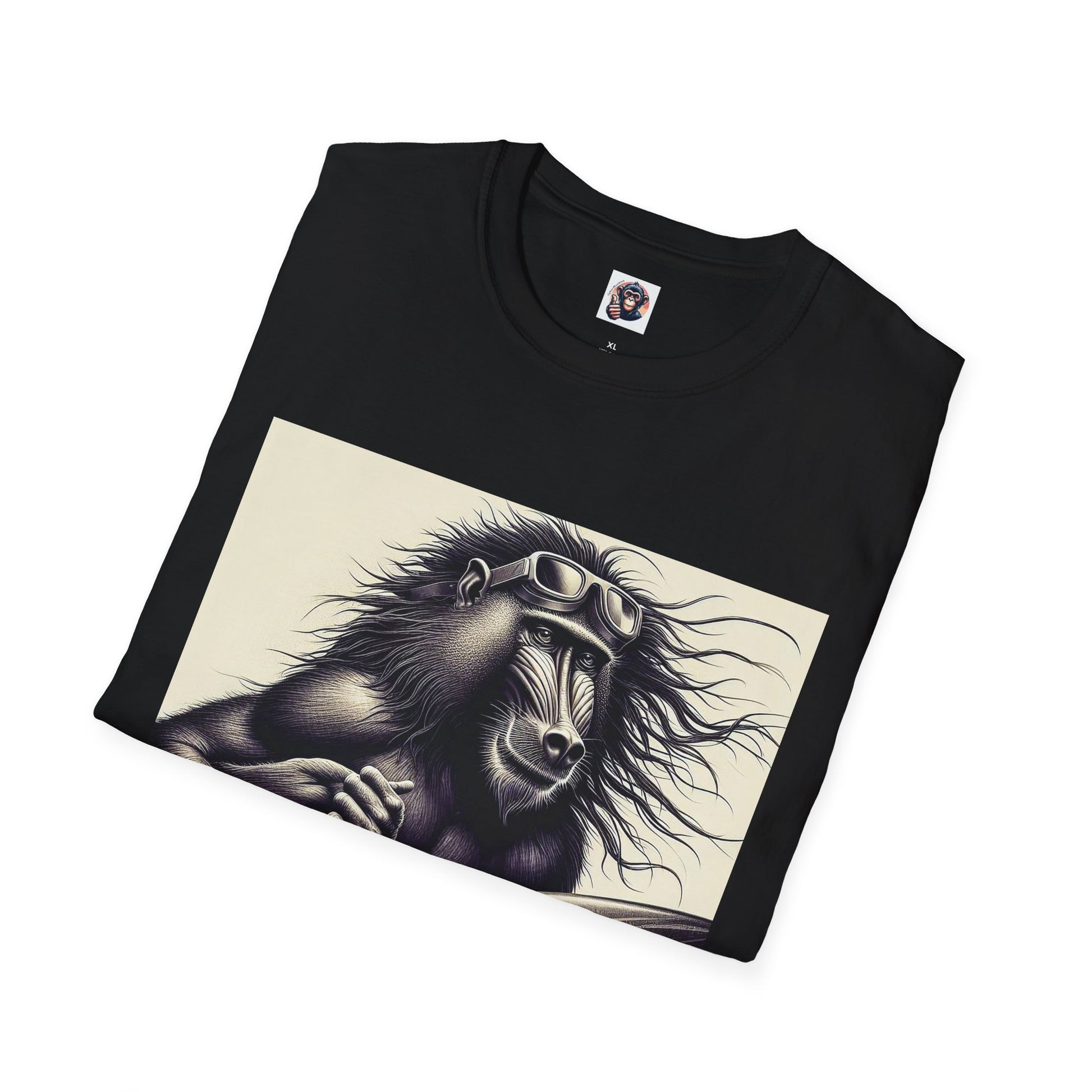 Baboon black and white surfer T-Shirt Printify