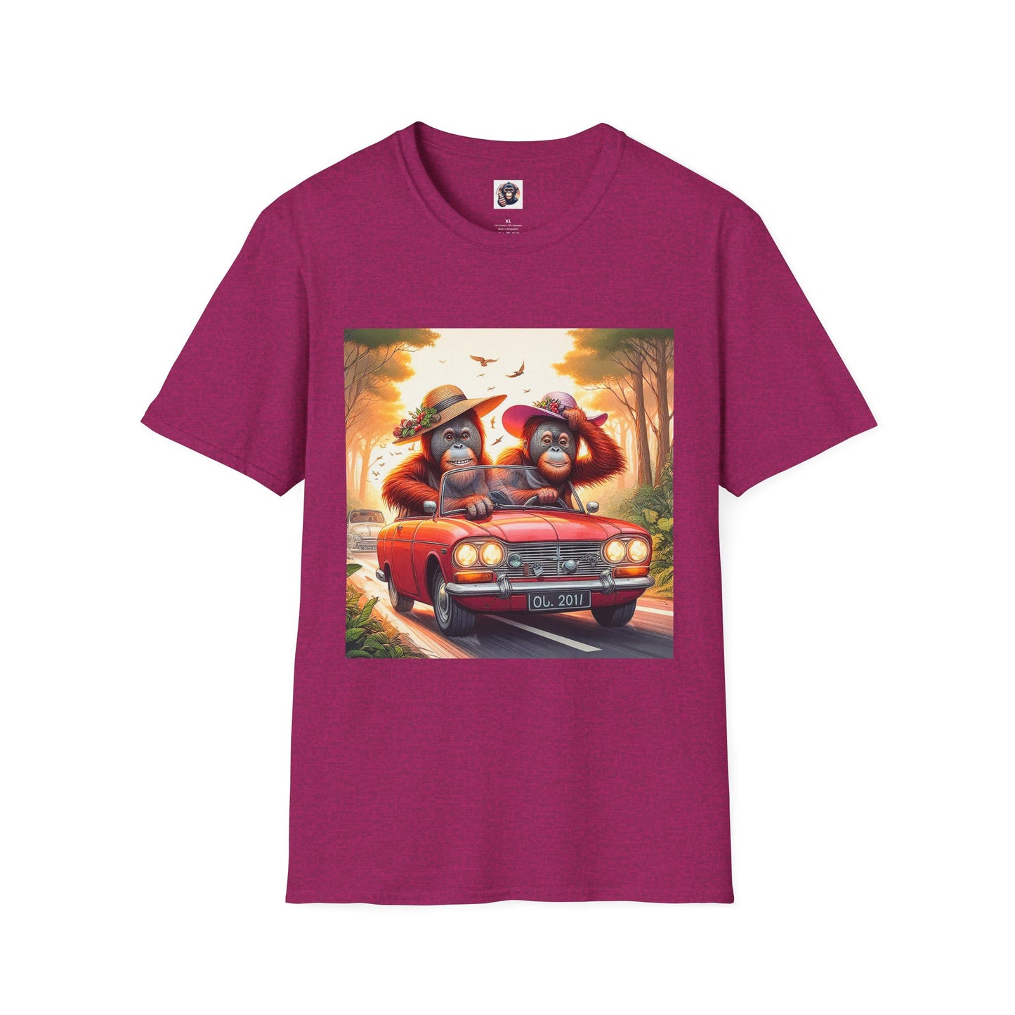 Wacky Orangutans red car T-Shirt Printify S Antique Heliconia