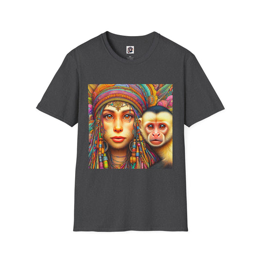 Capuchin Monkey hippie girl shirt T-Shirt Printify XS Dark Heather