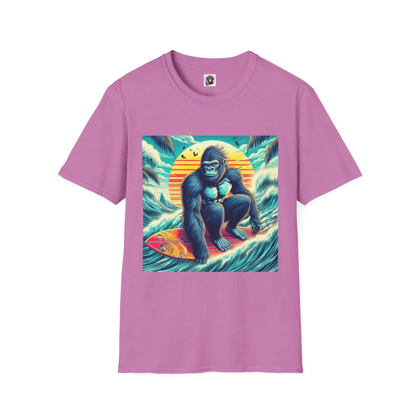 Gorilla beach surfer T-Shirt Printify S Heather Radiant Orchid