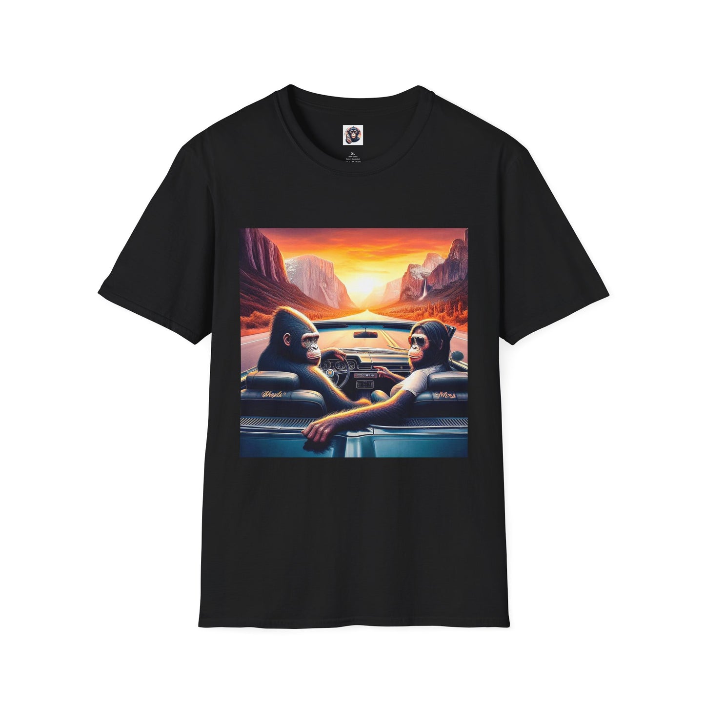 Wacky Bonobo driving sunset T-Shirt Printify XS Black