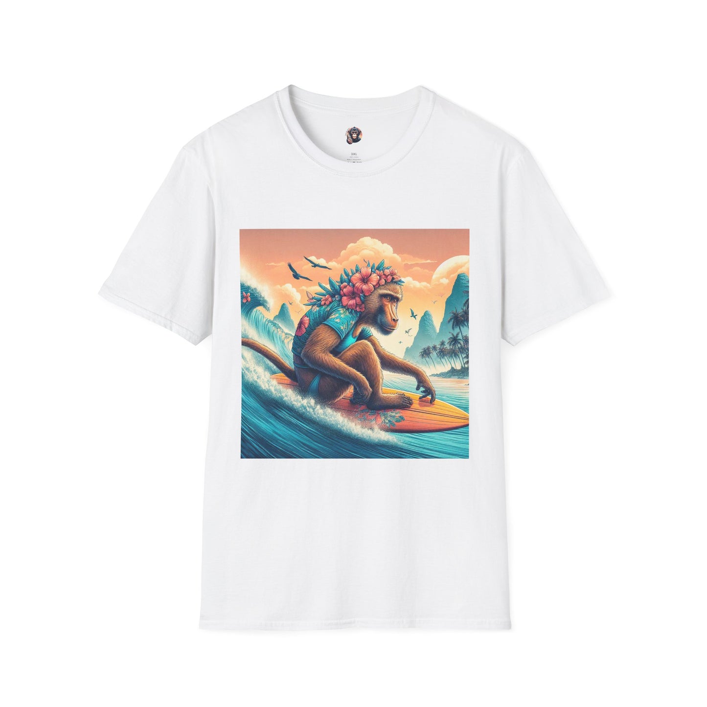 Baboon surfer dude T-Shirt Printify S White