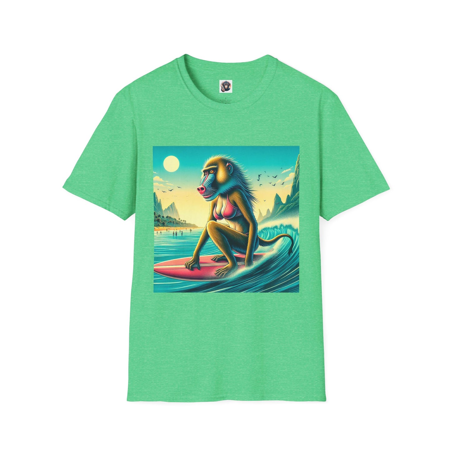 Baboon surfer T-Shirt Printify S Heather Irish Green