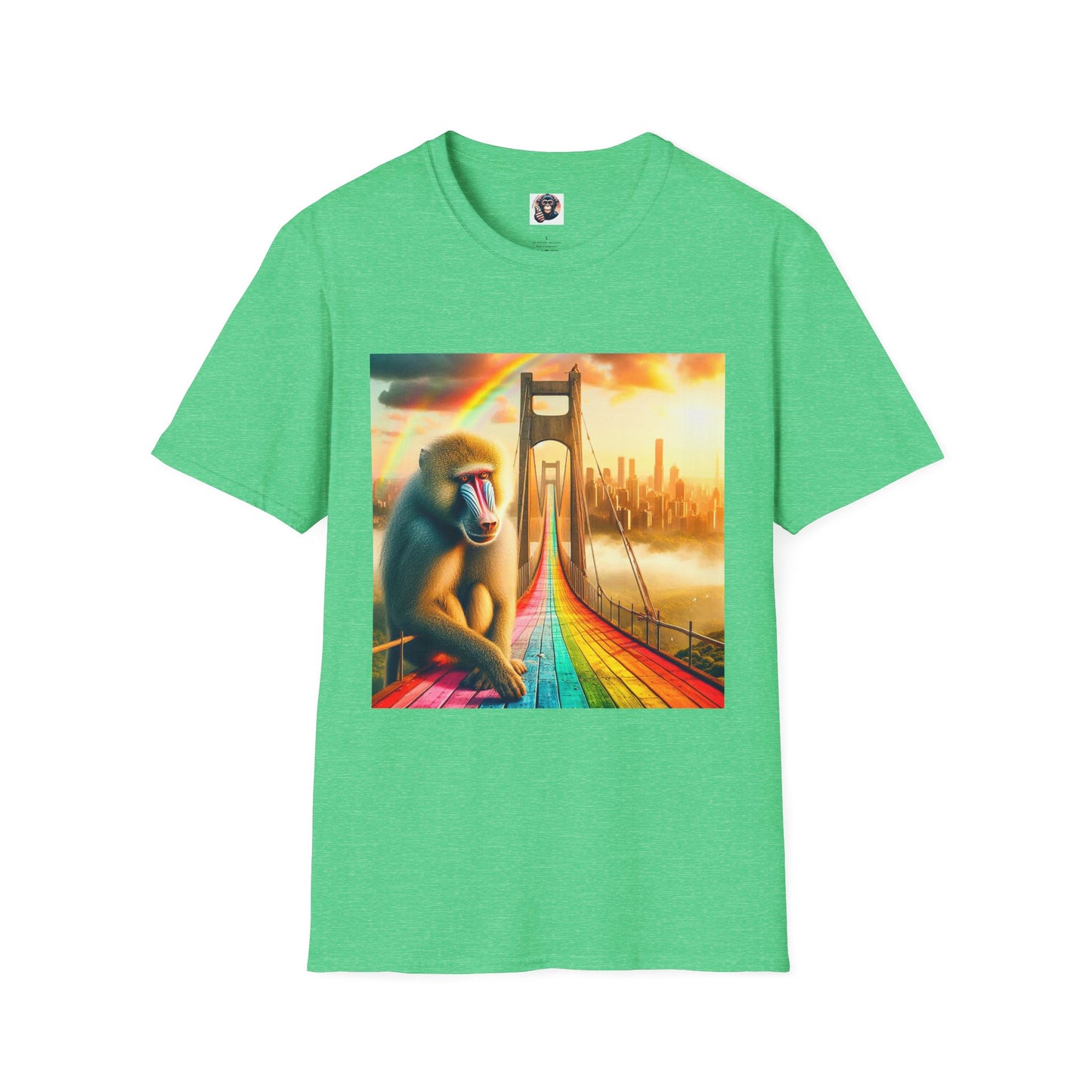 Baboon rainbow bridge T-Shirt Printify S Heather Irish Green