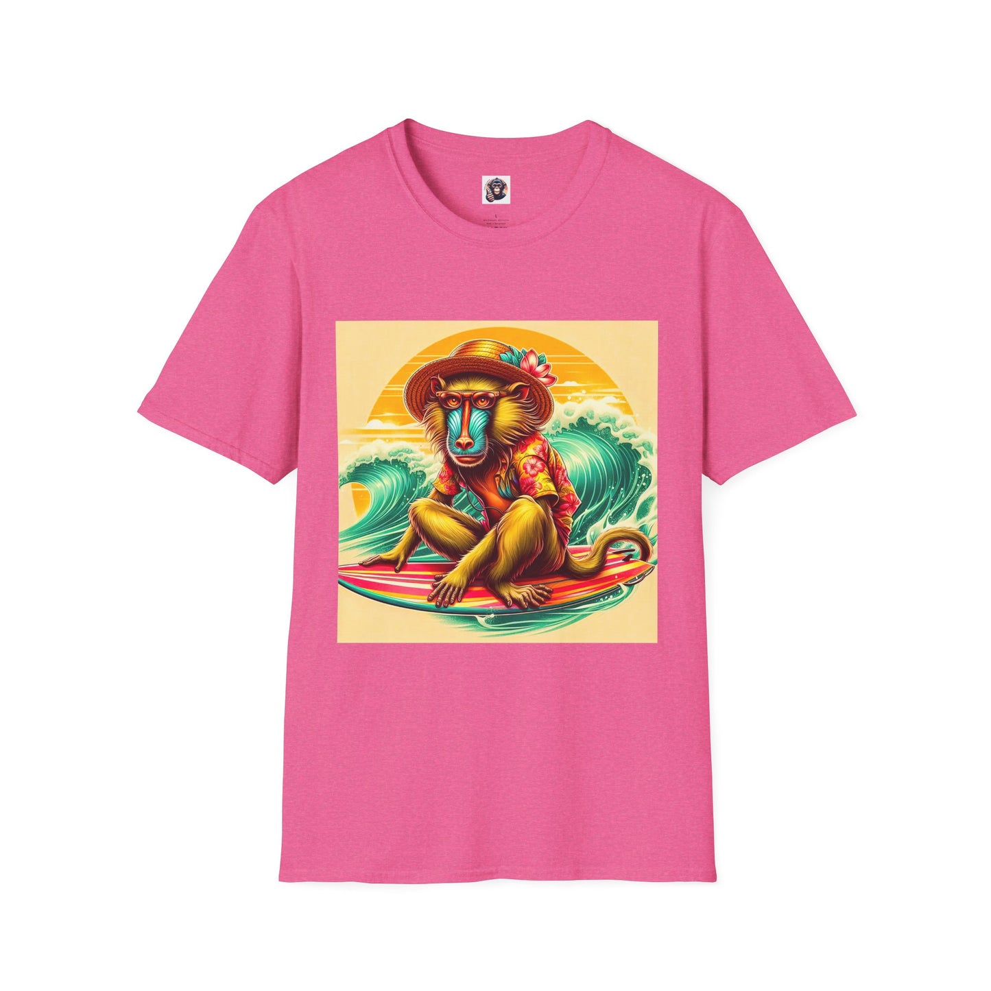 Baboon surfing shirt T-Shirt Printify S Heather Heliconia