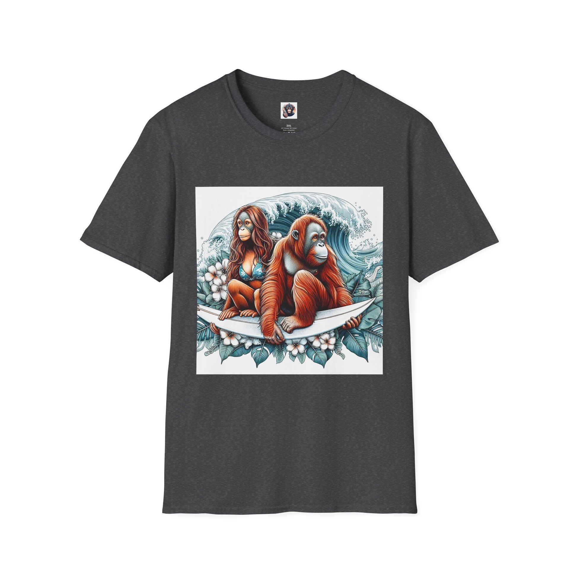Orangutans surfing T-Shirt Printify XS Dark Heather