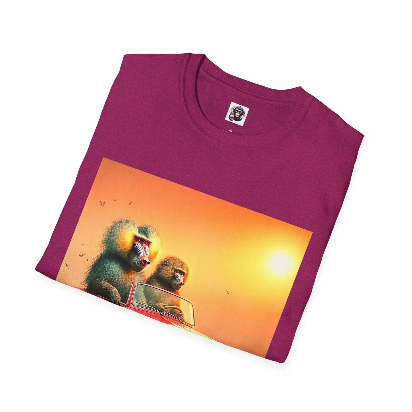 Baboon In A Red Convertible Graphic Tee Wildlife Car Design Cotton T Shirt For Men And Women Unisex by Printify