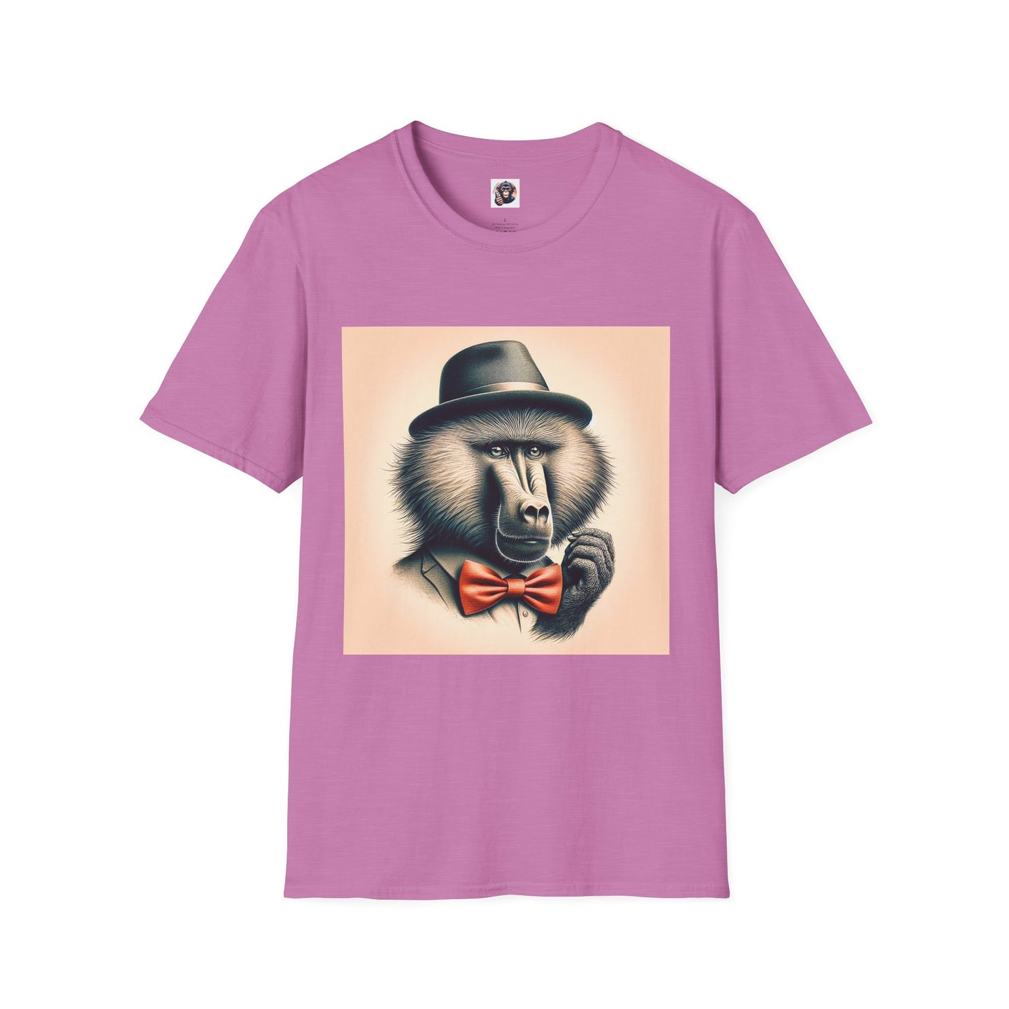 Baboon hat and bow T-Shirt Printify S Heather Radiant Orchid