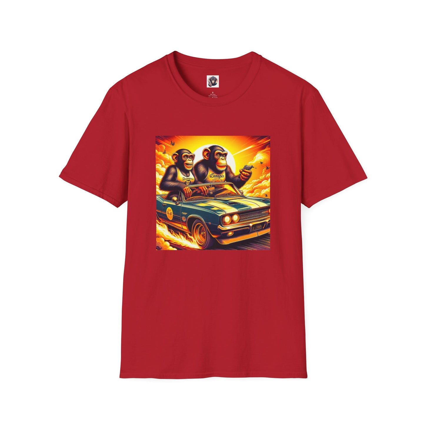 Wacky Chimp car driving T-Shirt Printify S Cherry Red