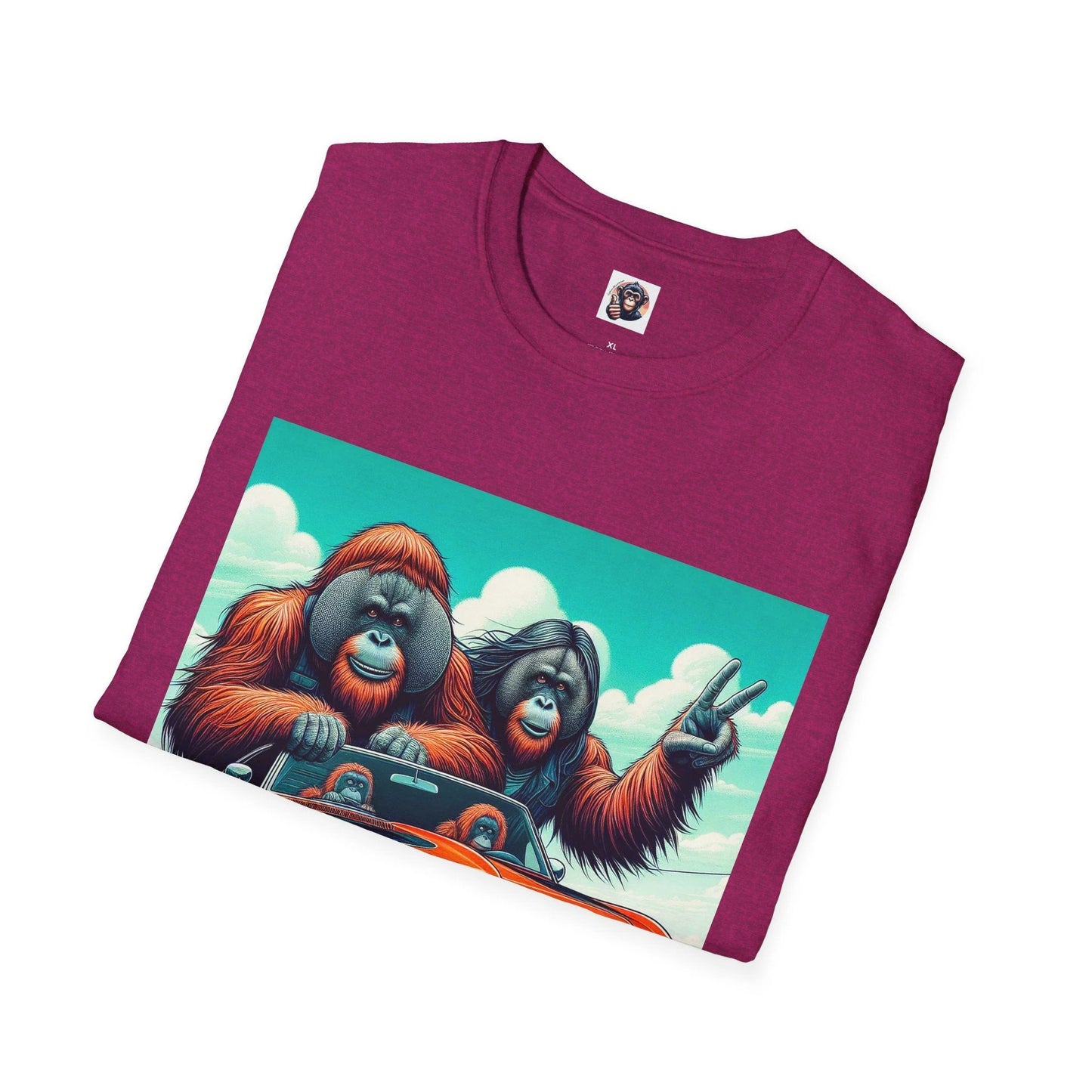 Crazy Orangutans Driving Car T Shirt Graphic Tee for Men and Women Cotton Crew Neck by Printify