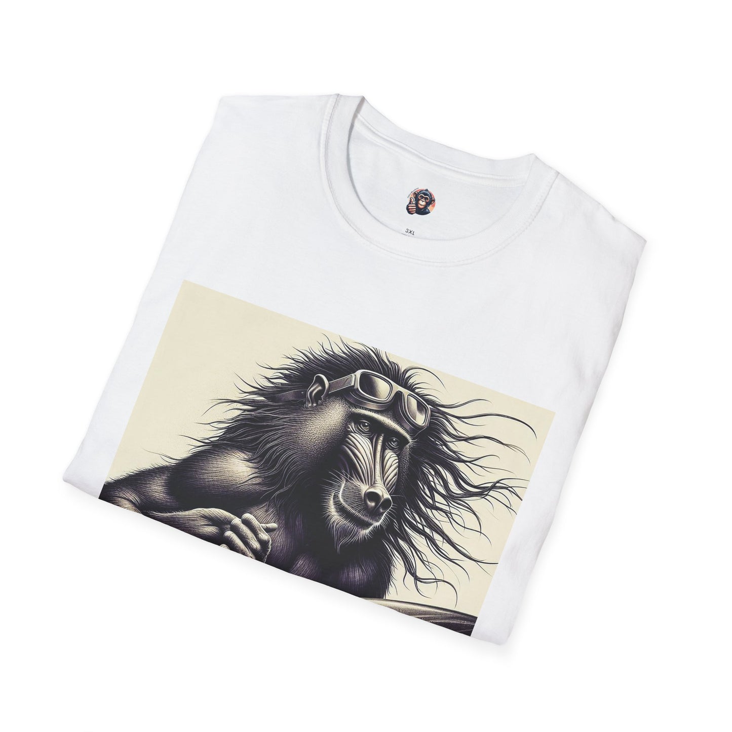 Baboon black and white surfer T-Shirt Printify