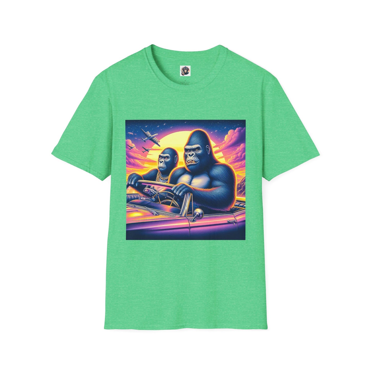 Wacky Gorilla pink car T-Shirt Printify S Heather Irish Green