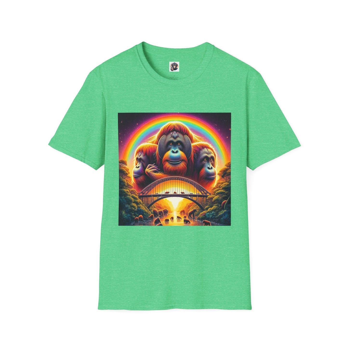 Orangutans rainbow bridge T-Shirt Printify S Heather Irish Green