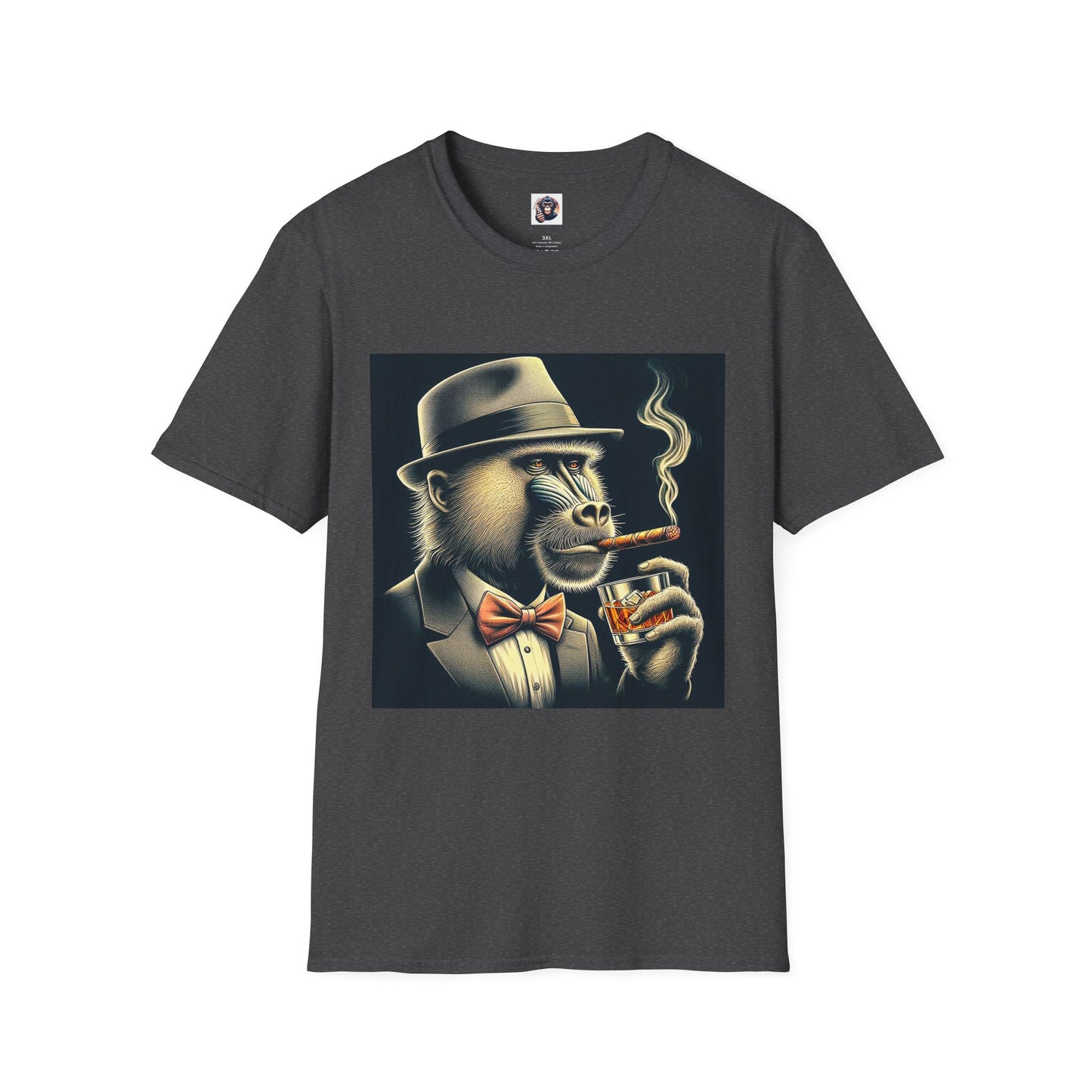 Baboon cigar smoking T-Shirt Printify XS Dark Heather