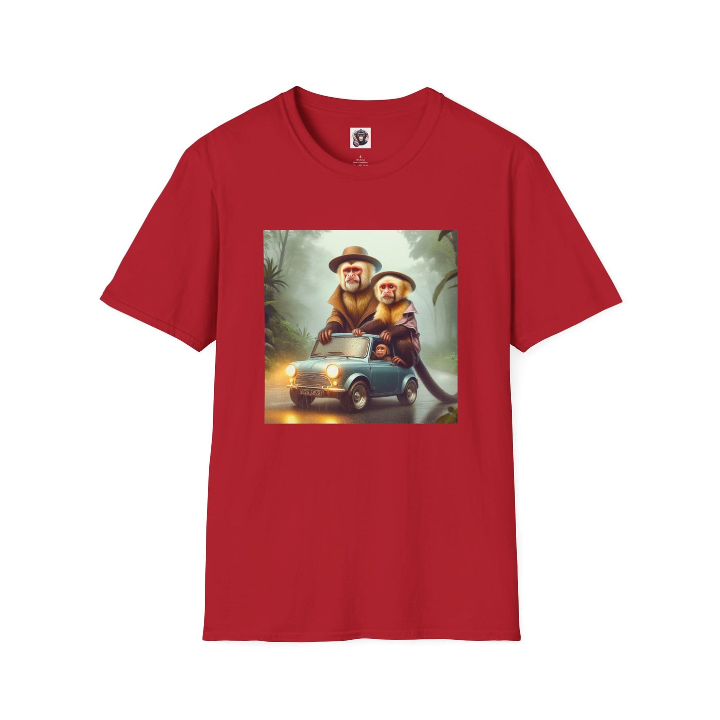 Capuchin Monkey couple driving shirt T-Shirt Printify S Cherry Red