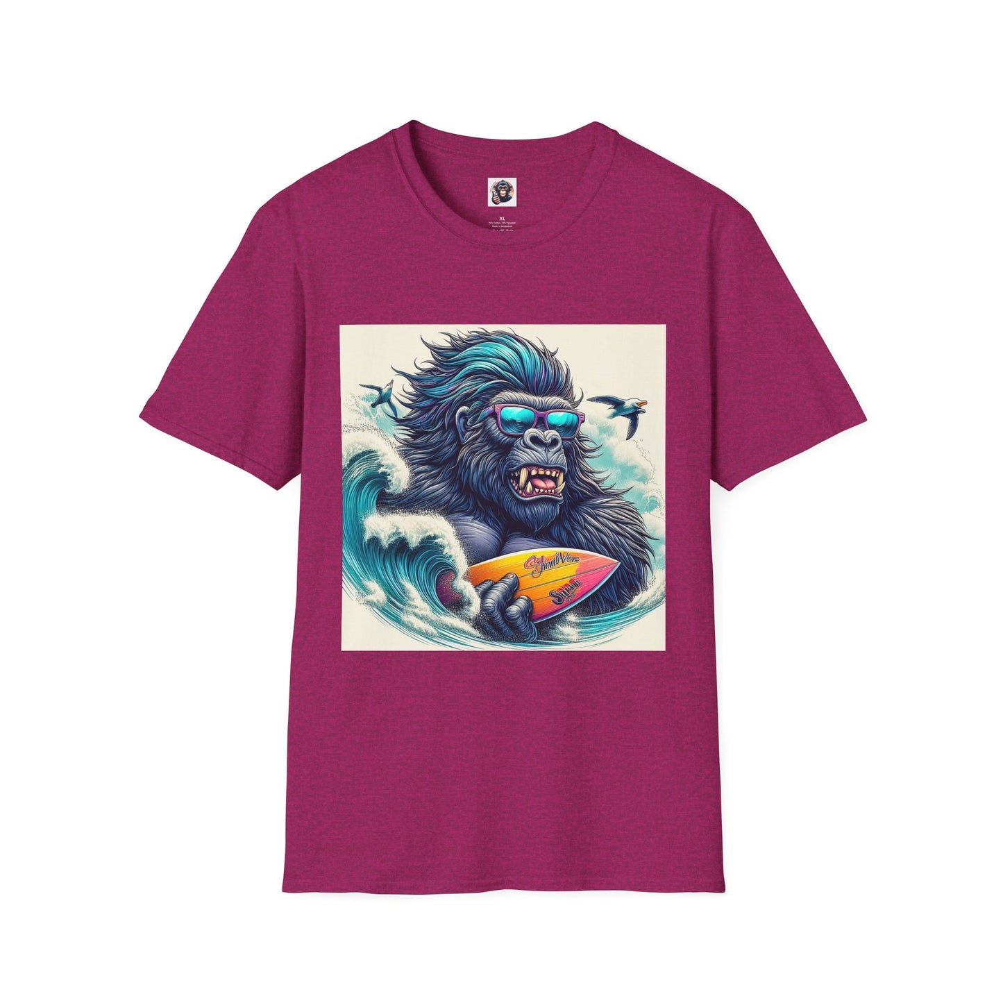 Gorilla surfer dude T-Shirt Printify S Antique Heliconia