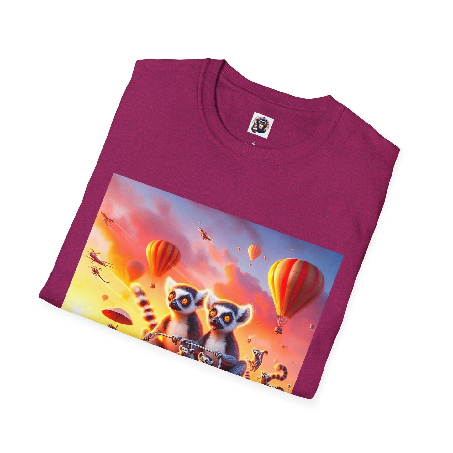 Wacky Lemurs Hot Air Balloon Graphic T Shirt Unisex Cotton Crew Neck Tee For Summer by Printify