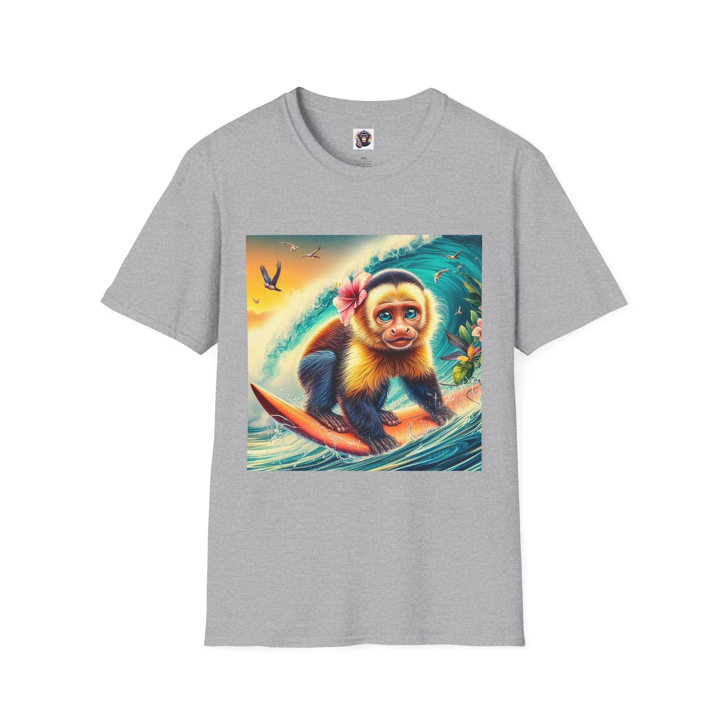 Capuchin Monkey surfing beauty T-Shirt Printify XS Sport Grey