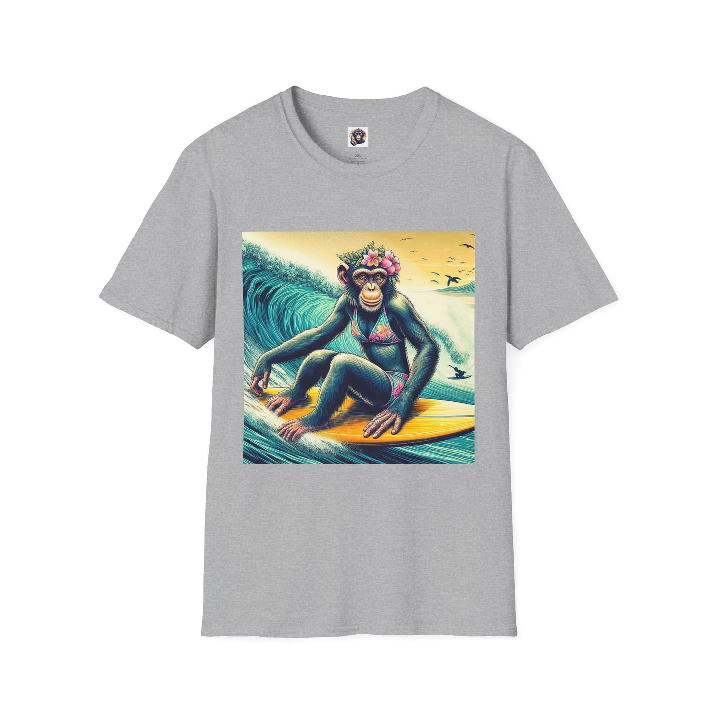 Chimp surfer girl T-Shirt Printify XS Sport Grey