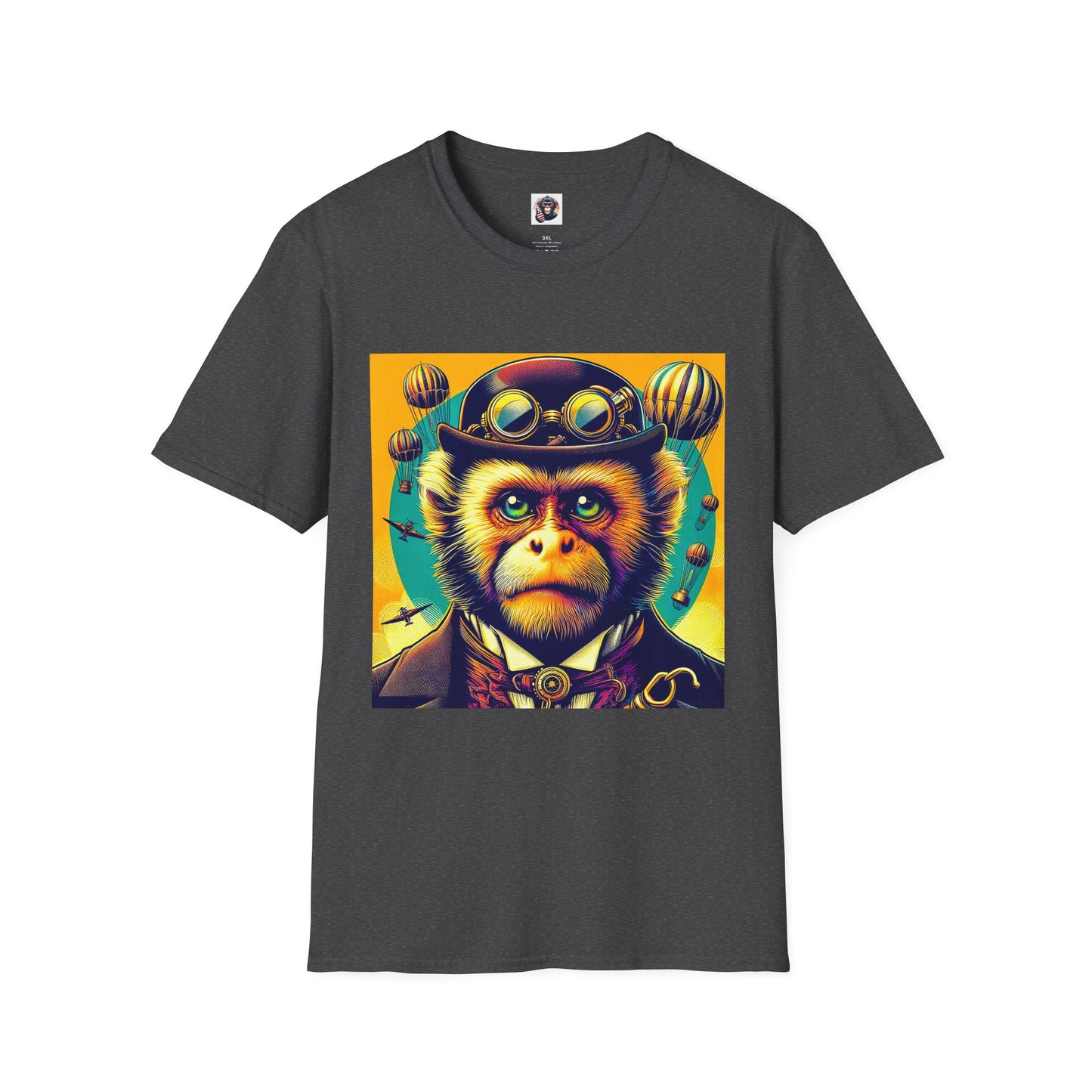 Capuchin Monkey steam punk shirt T-Shirt Printify XS Dark Heather