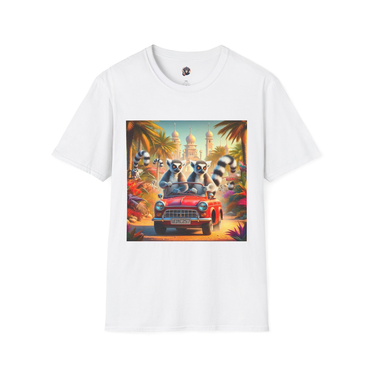 Wacky Lemurs red car T-Shirt Printify S White