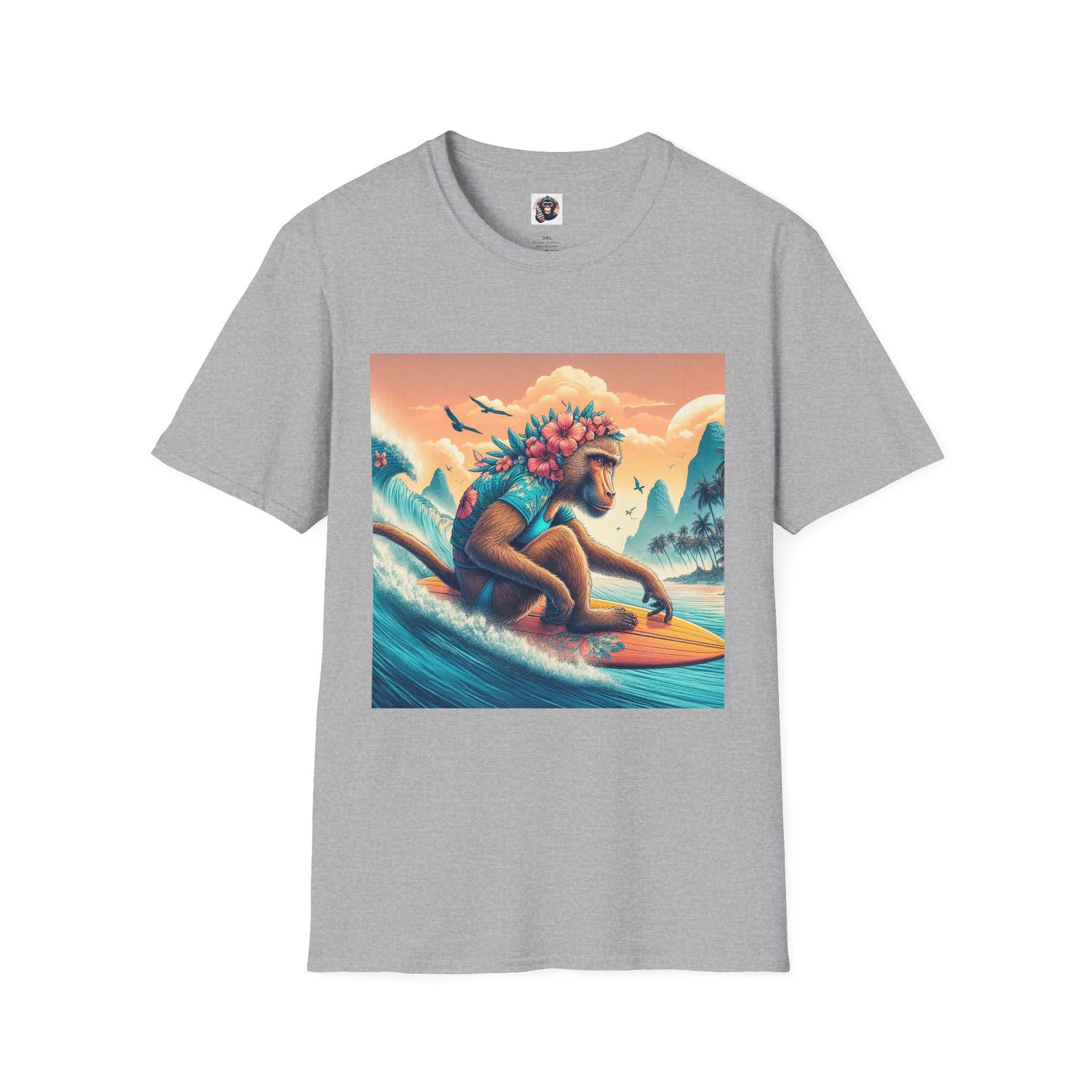 Baboon surfer dude T-Shirt Printify XS Sport Grey